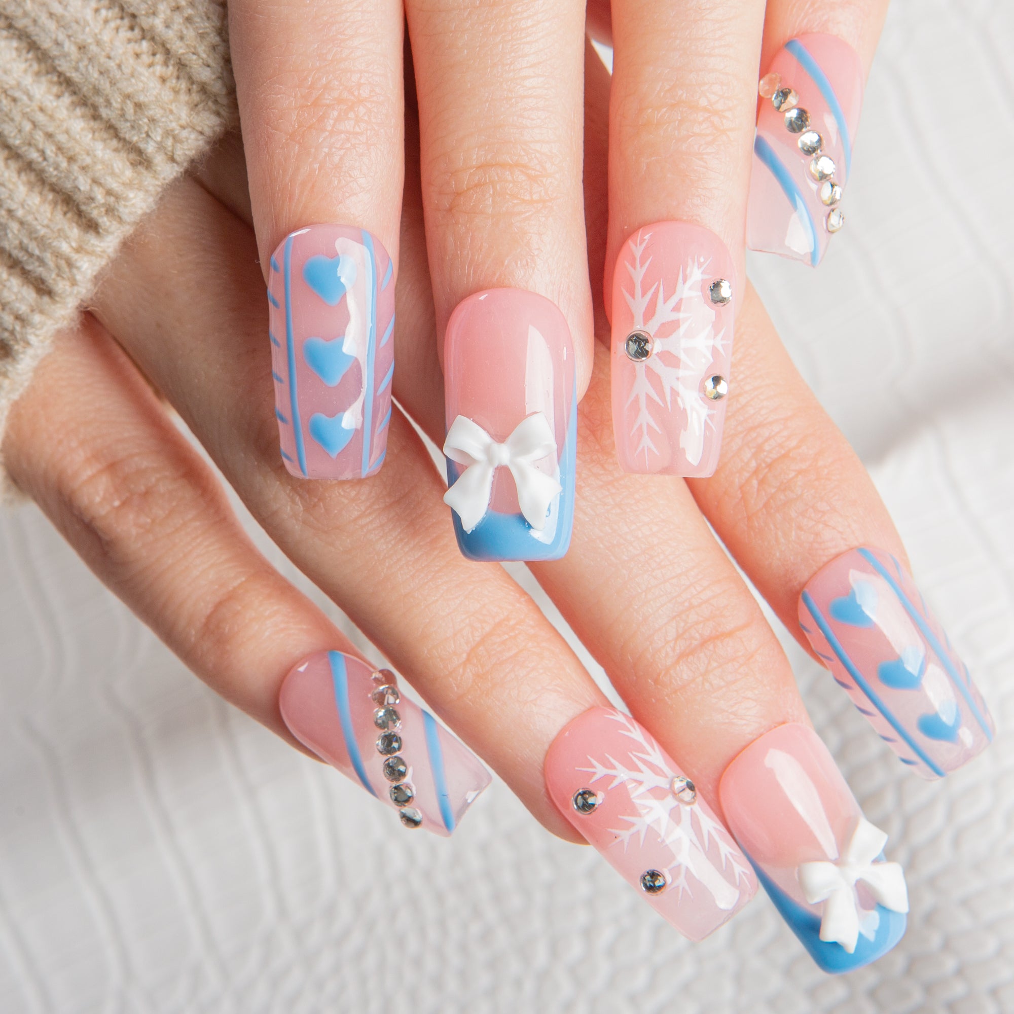 Blue Frosty Handmade Nails H687