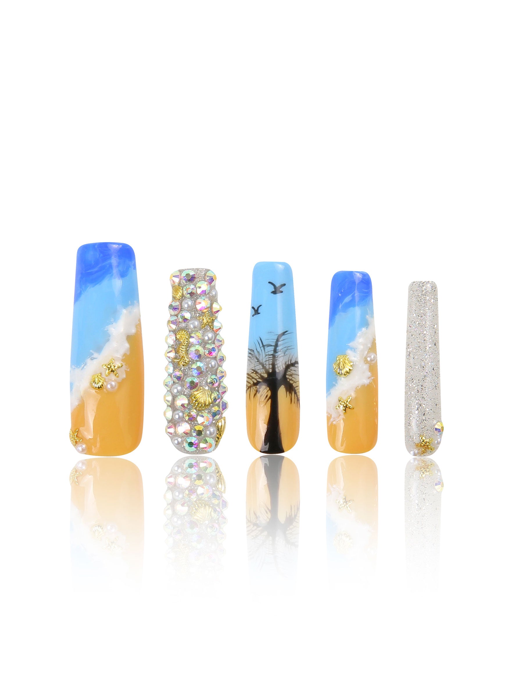 Beach Vacation blue french tip Square nails H68