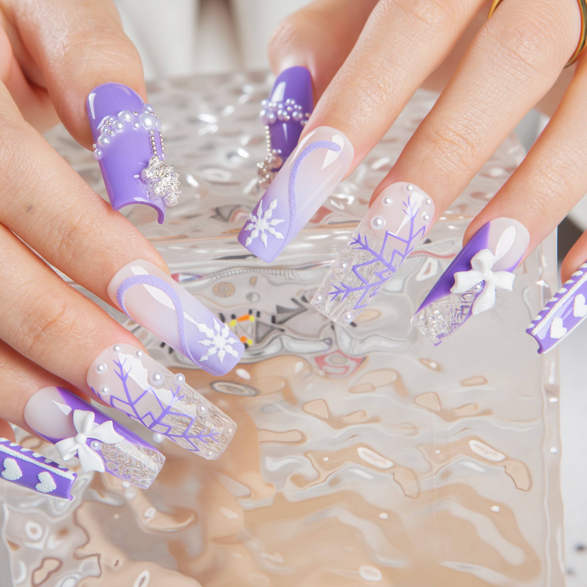 Lavender Snow Handmade Nails H697