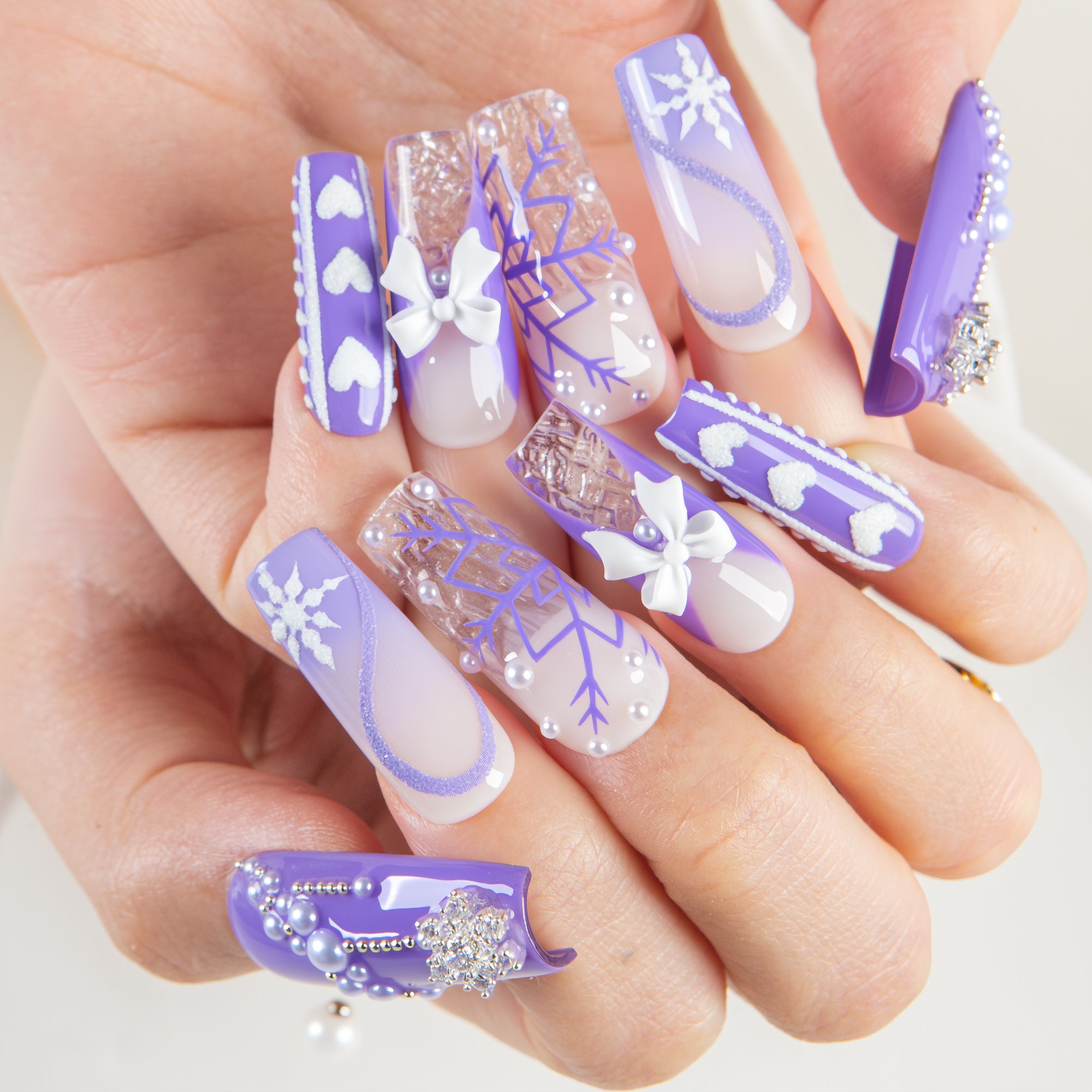 Lavender Snow Handmade Square Nails H697 RTS