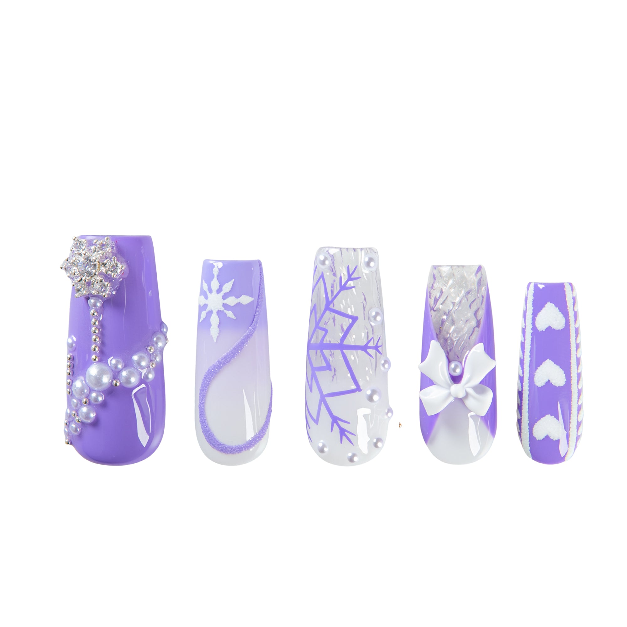 Lavender Snow Handmade Square Nails H697 RTS