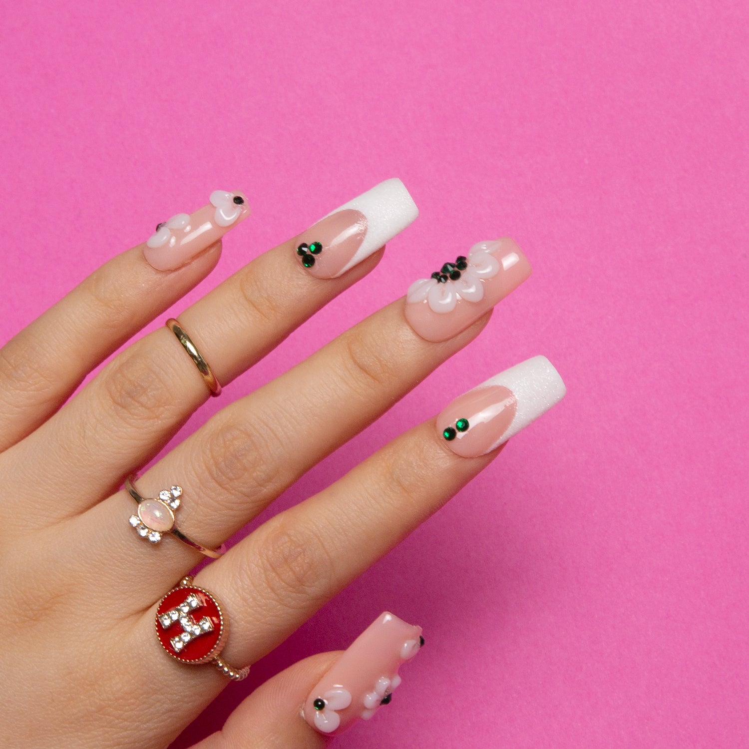 Floral French tip Square nails H70