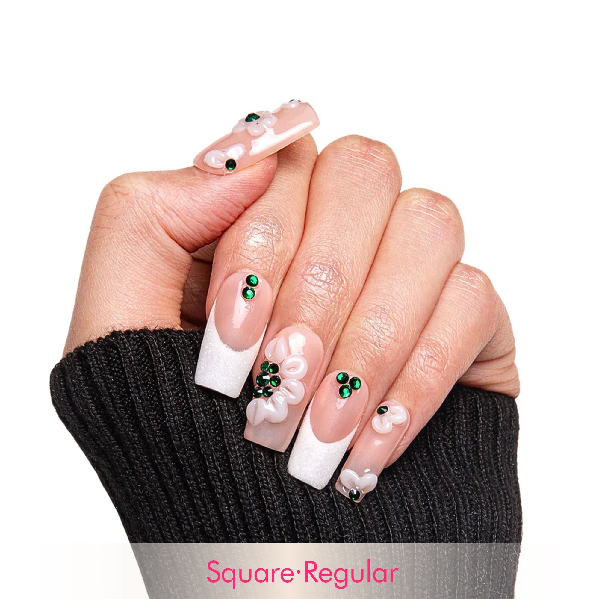 Floral French Tip Handmade Nails H70