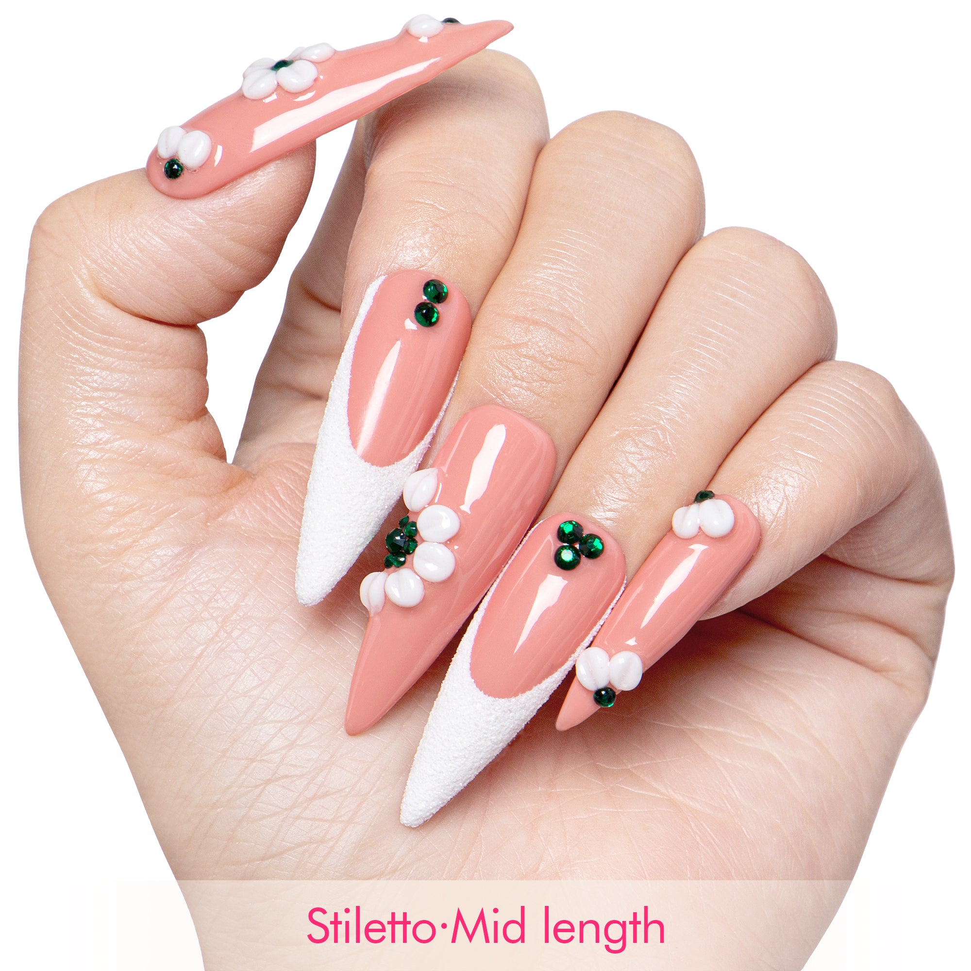 Floral French Tip Handmade Nails H70