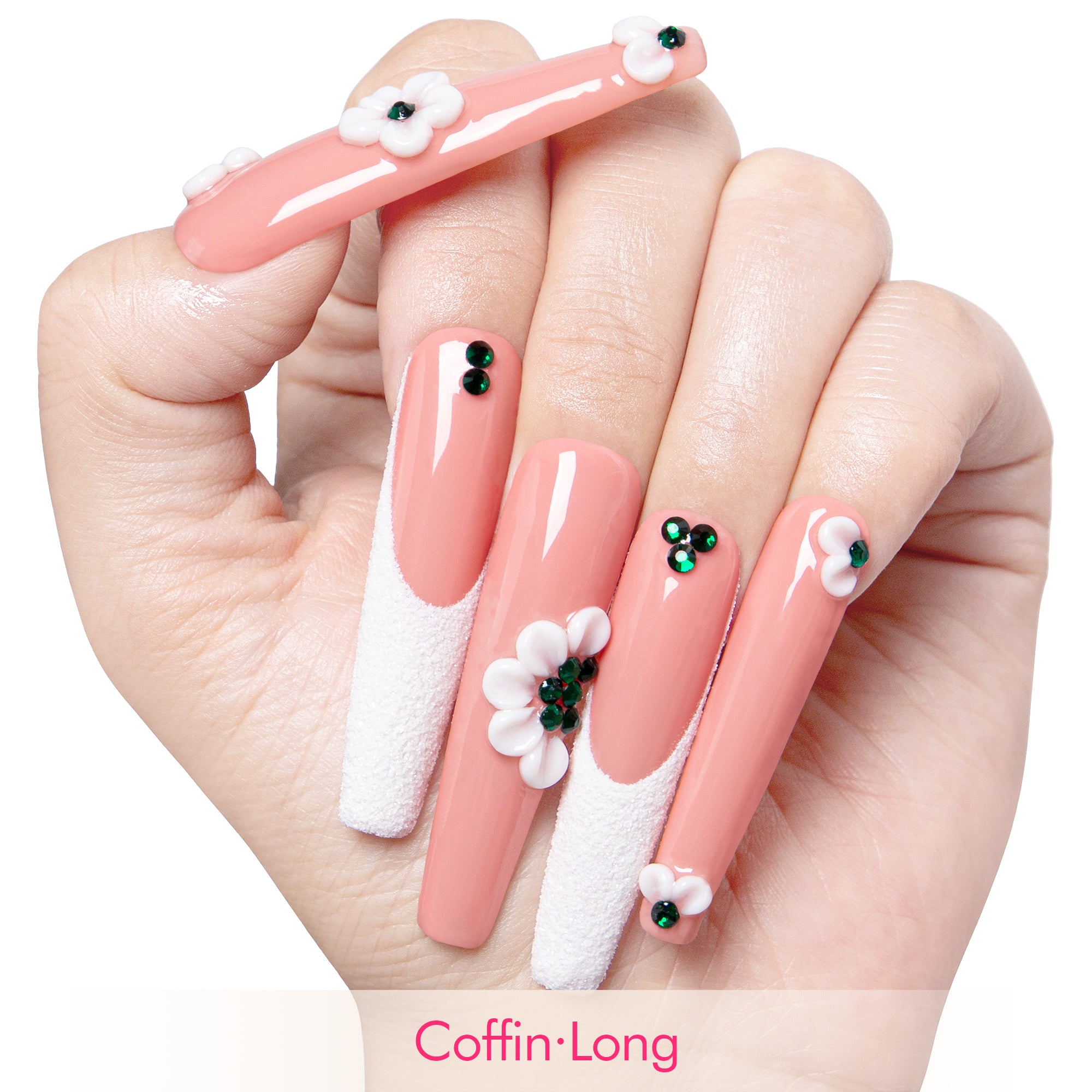 Floral French Tip Handmade Nails H70