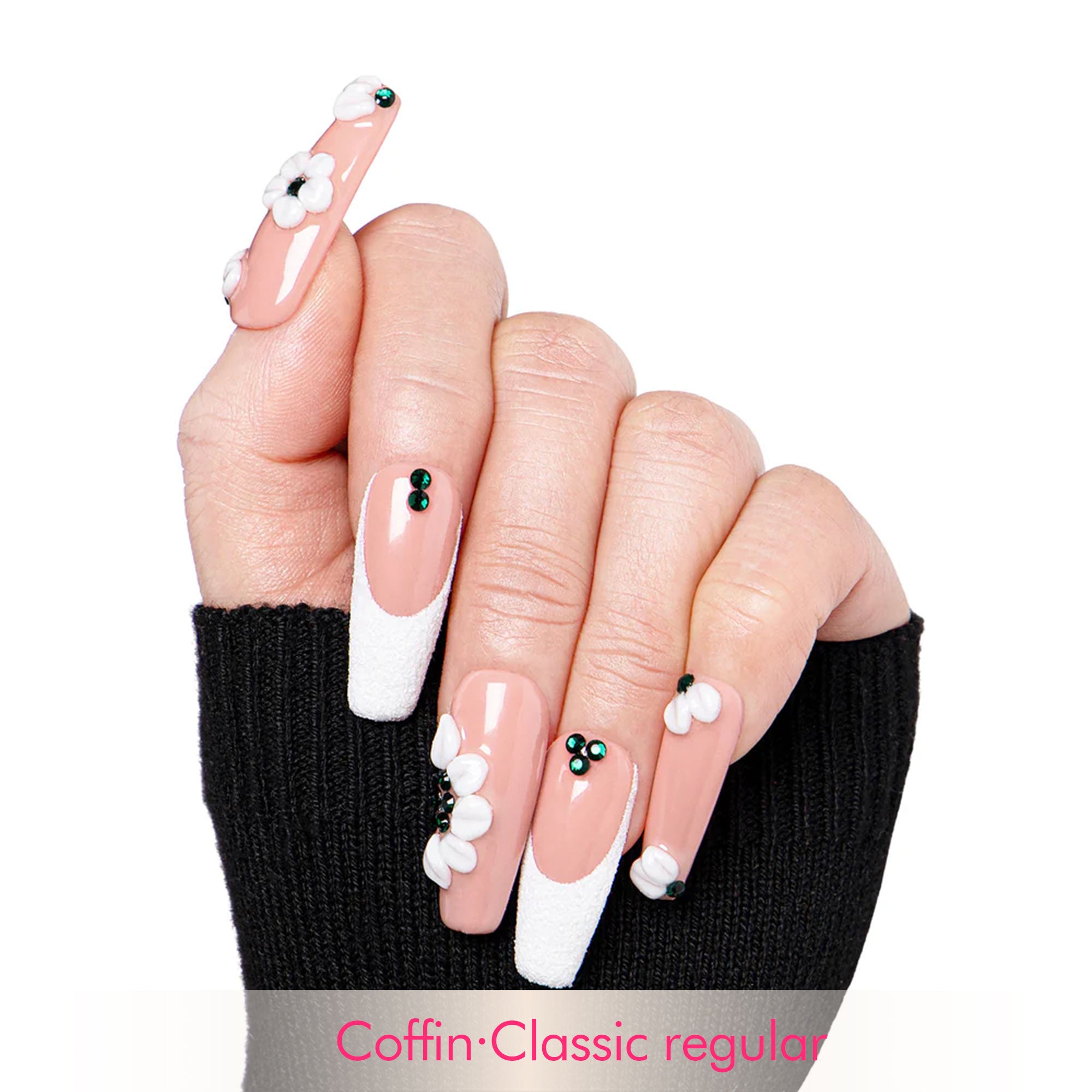 Floral French Tip Handmade Nails H70