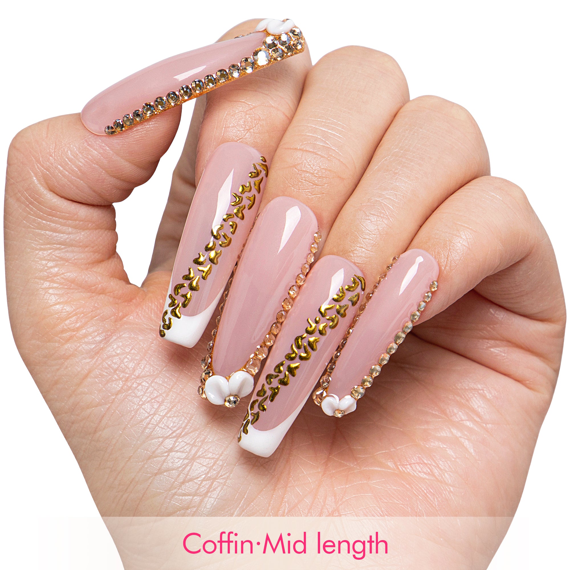 Gold Crystal Handmade Nails H706