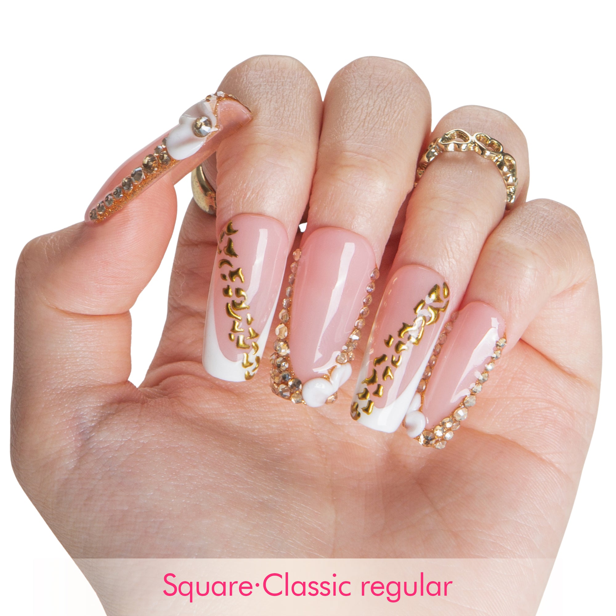 Gold Crystal Handmade Nails H706