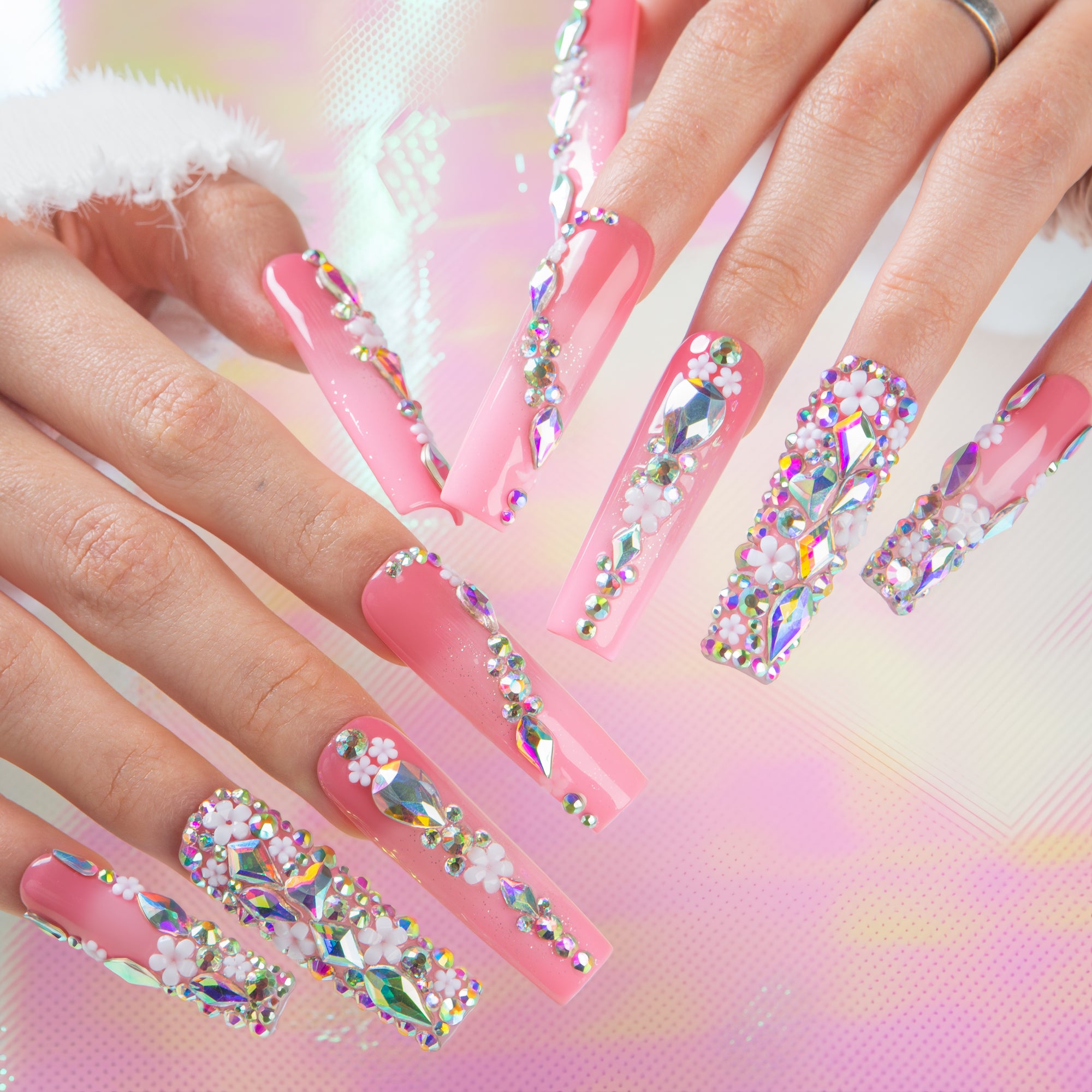 Pink Crystal Dream Handmade Nails H708