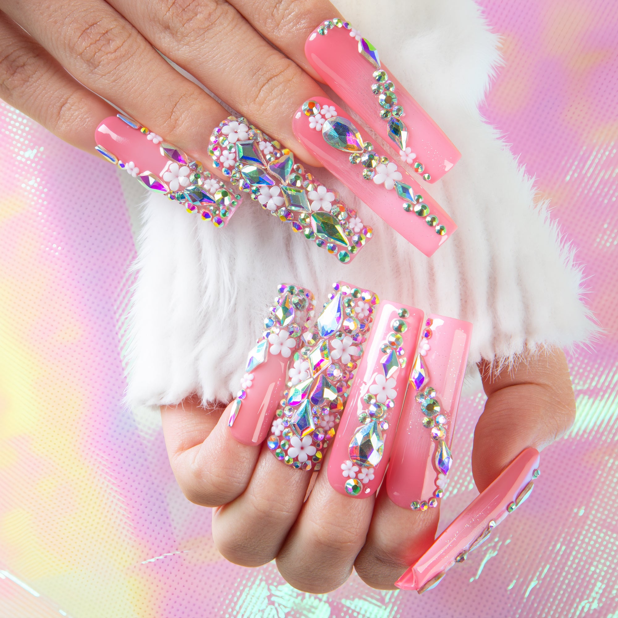 Pink Crystal Dream Handmade Nails H708