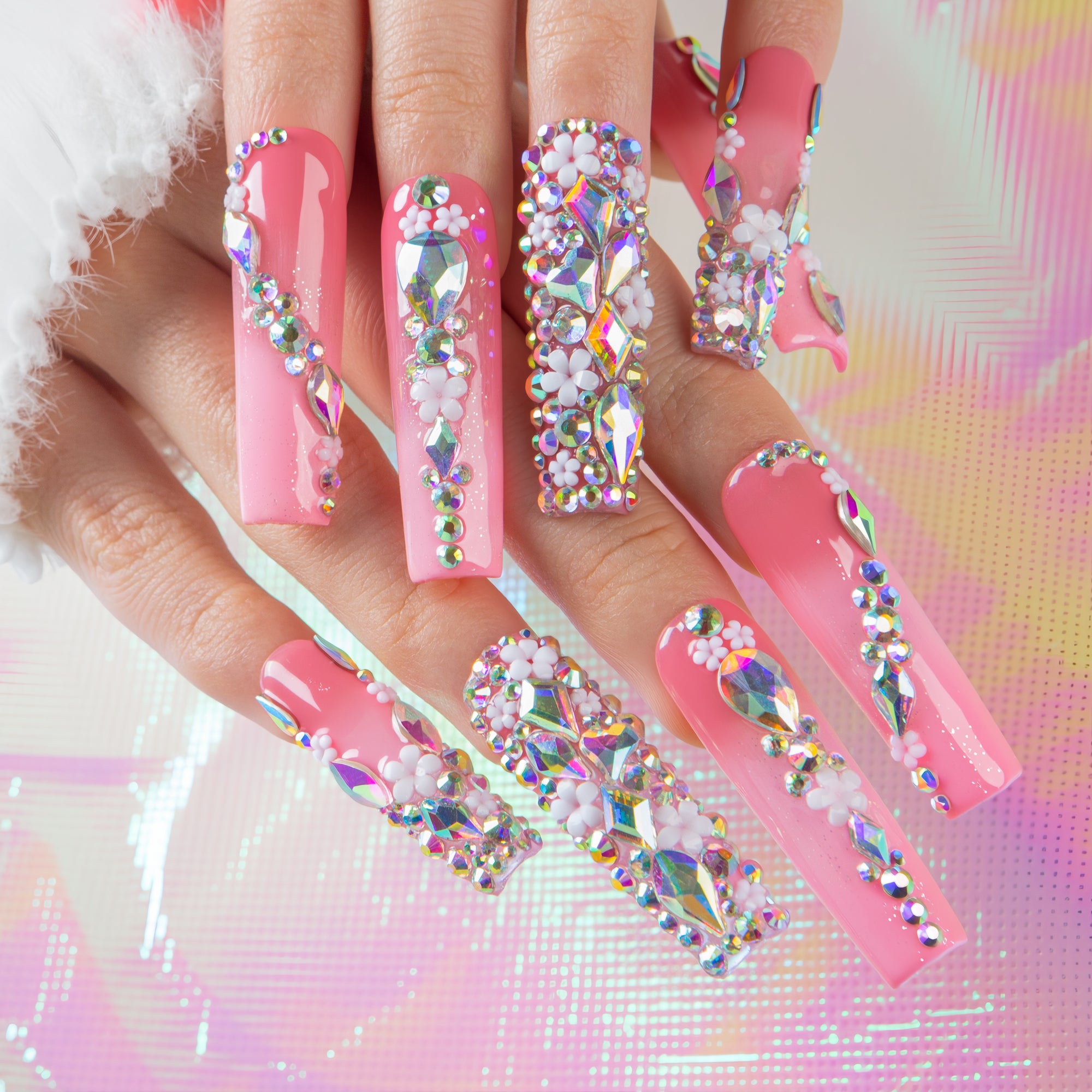 Pink Crystal Dream Handmade Nails H708