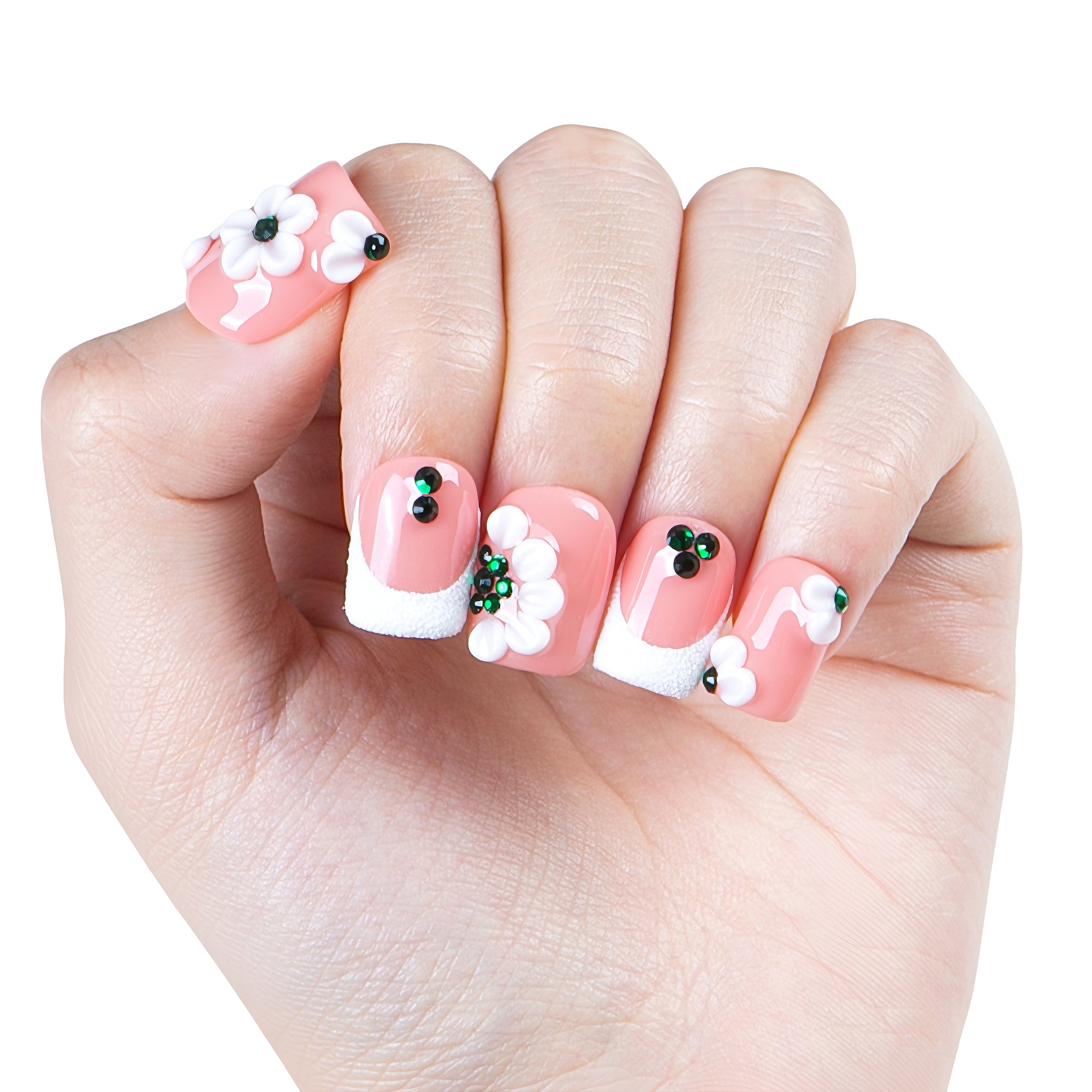 Floral French Tip Handmade Nails H70