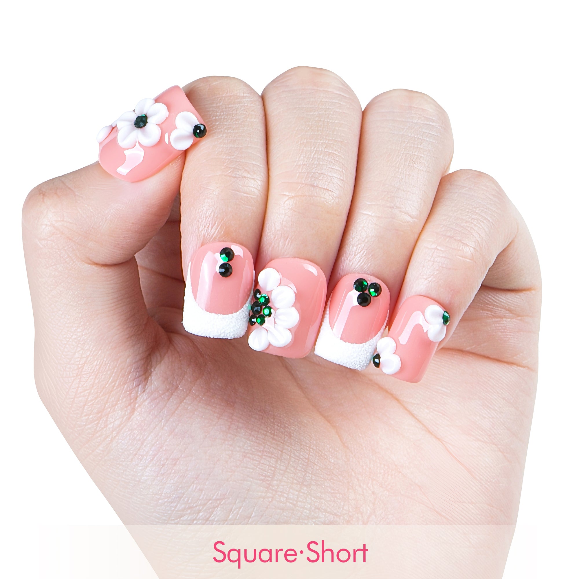 Floral French Tip Handmade Nails H70
