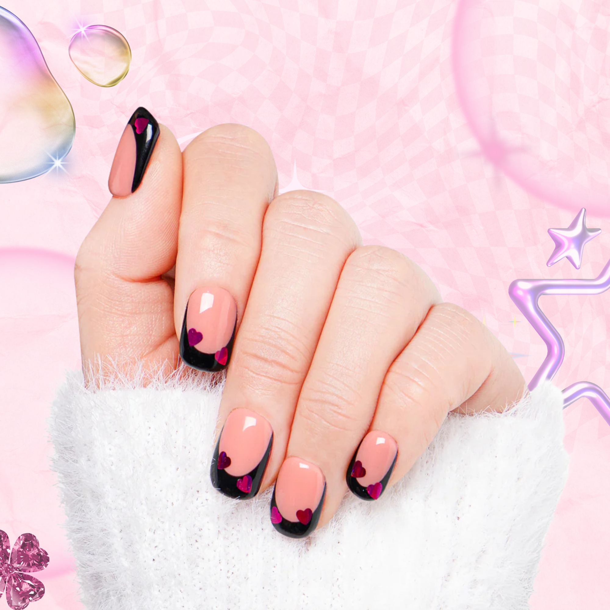 Romantic Sakura French Tip Handmade Nails H71