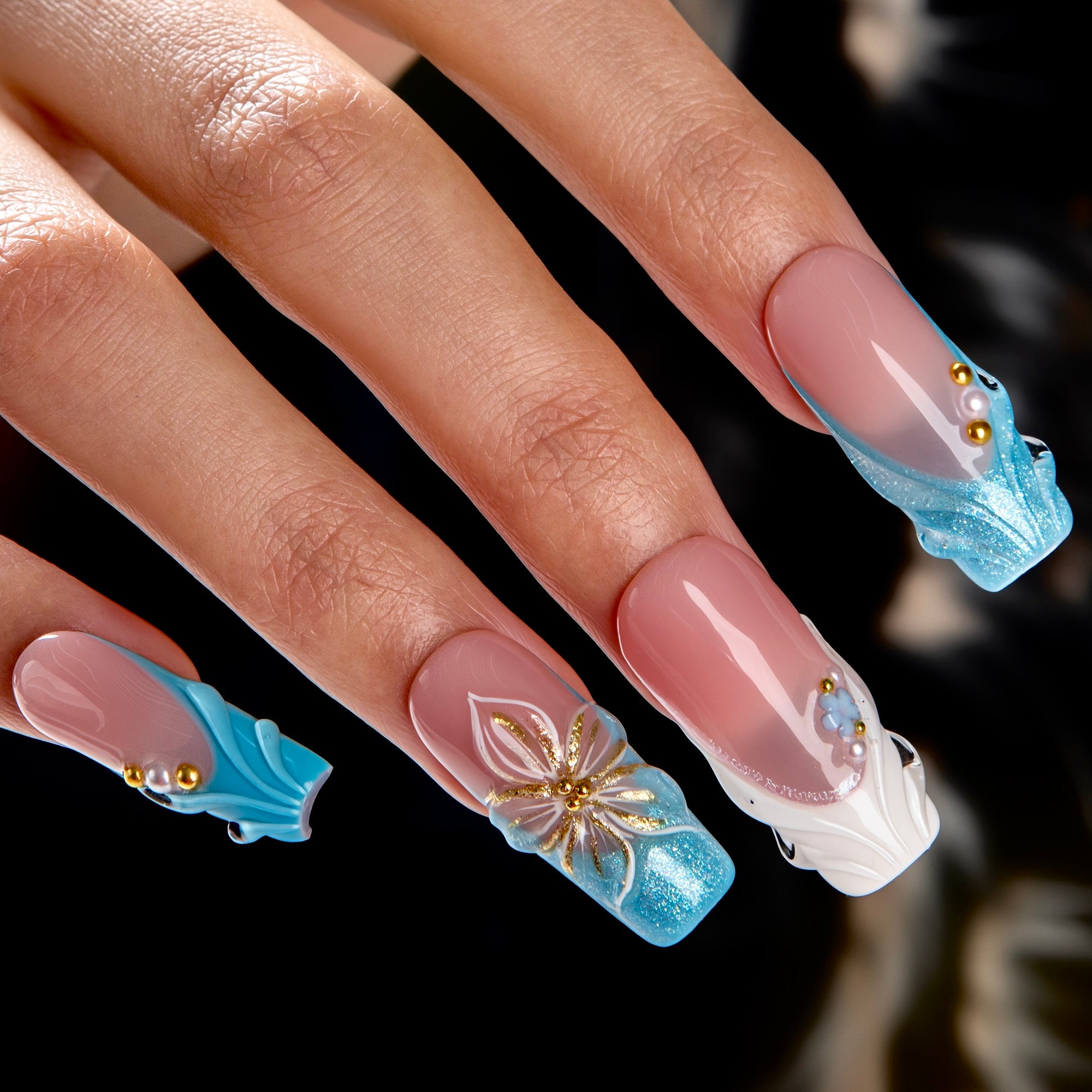 Glacial Blue Handmade Nails H714