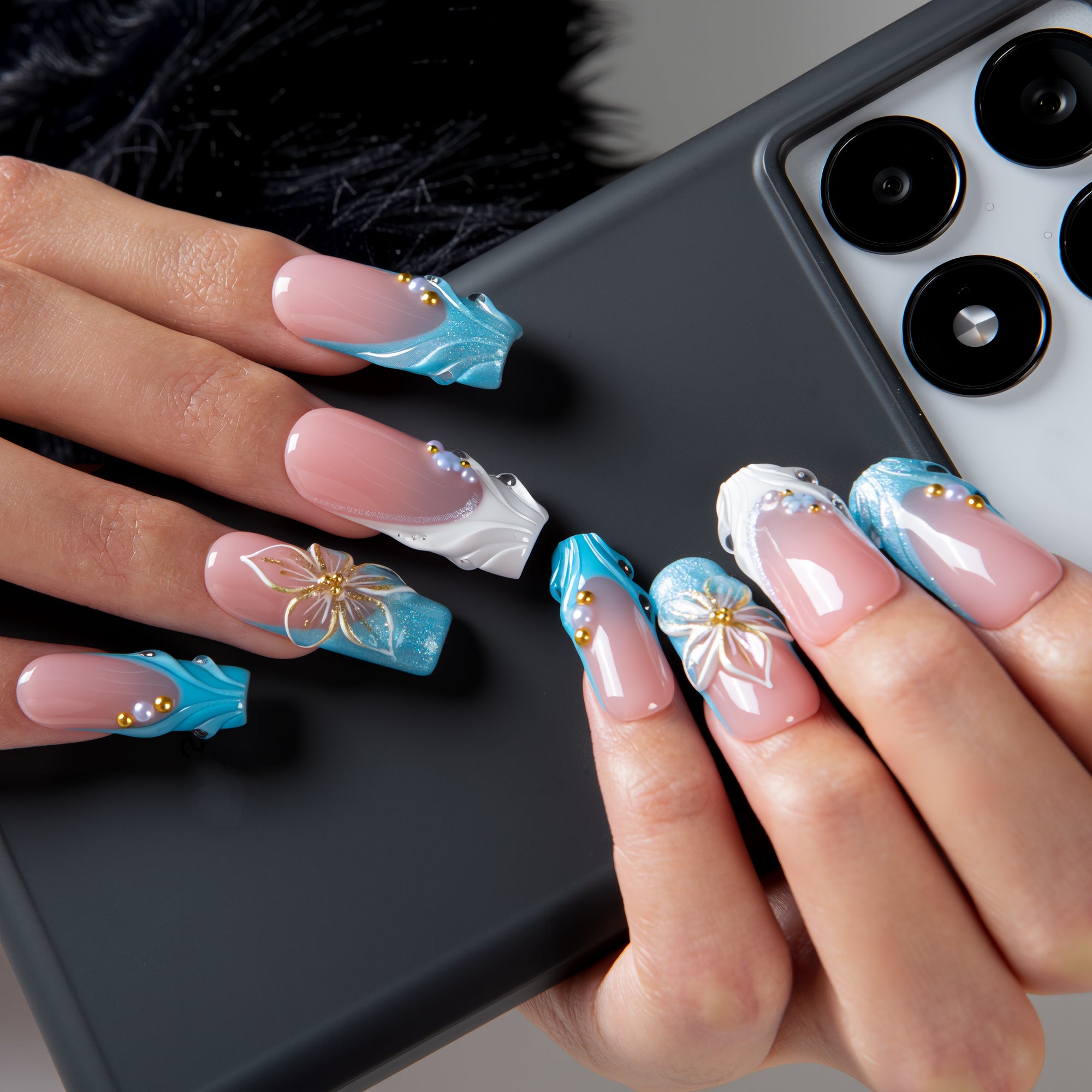 Glacial Blue Handmade Nails H714