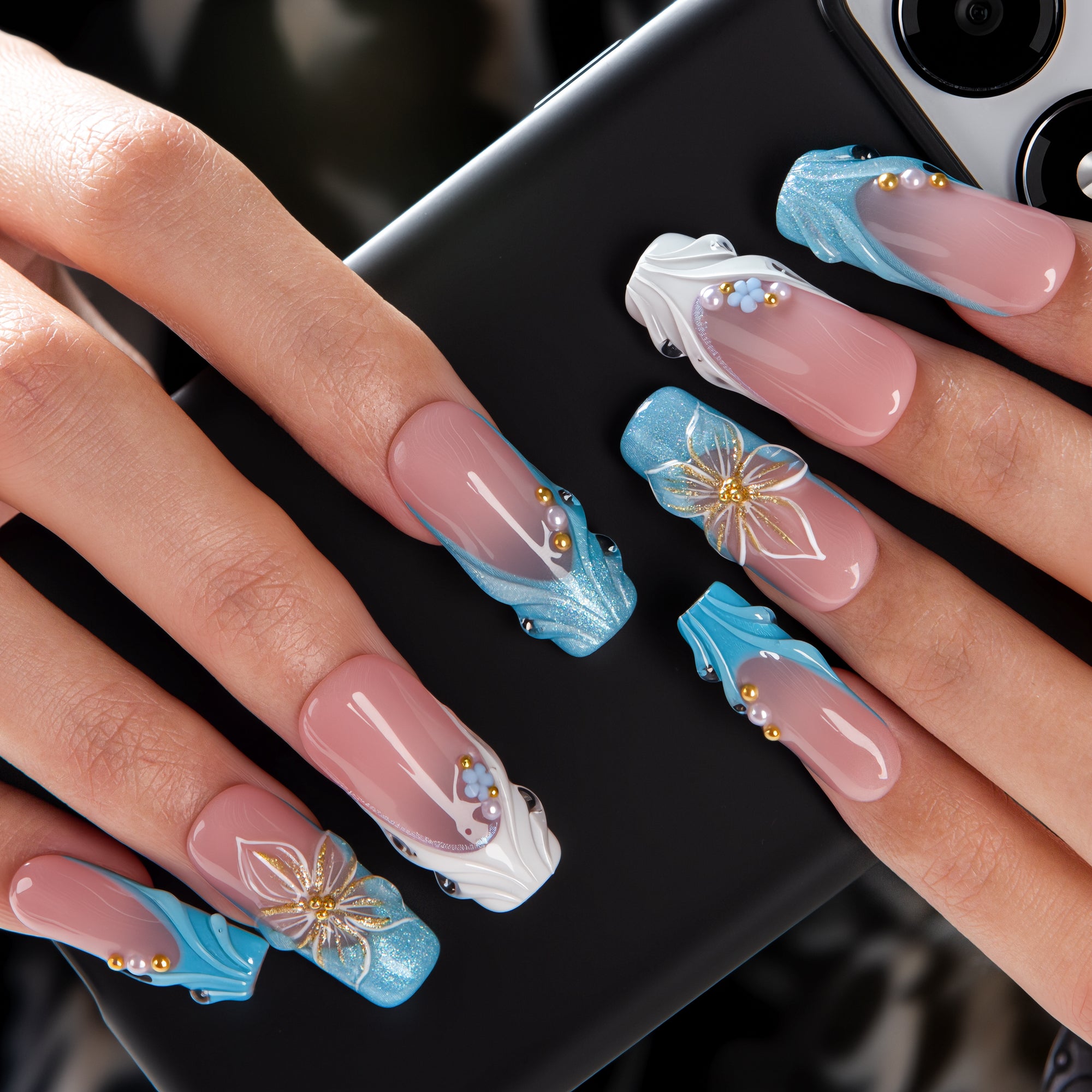 Glacial Blue Handmade Nails H714