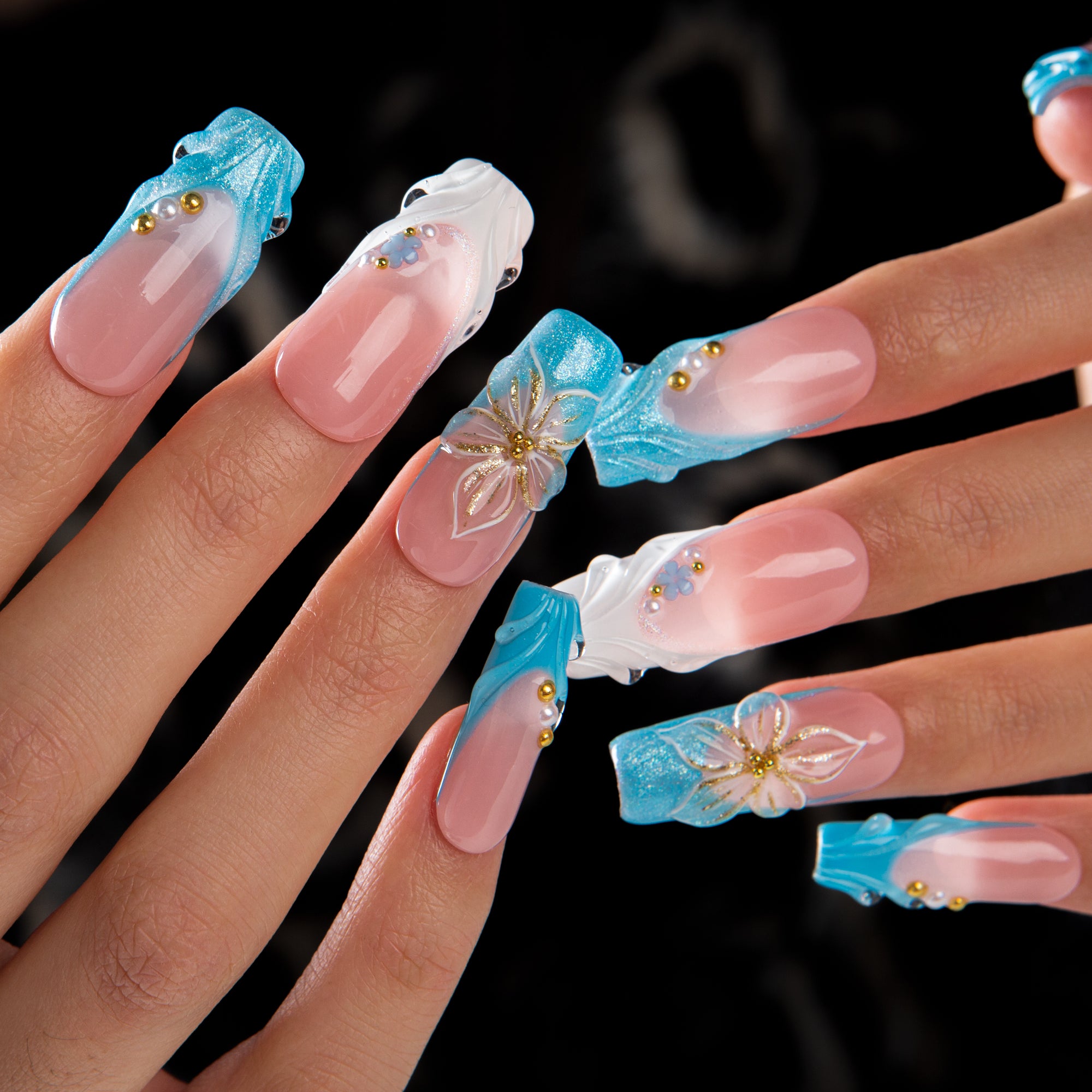 Glacial Blue Handmade Nails H714