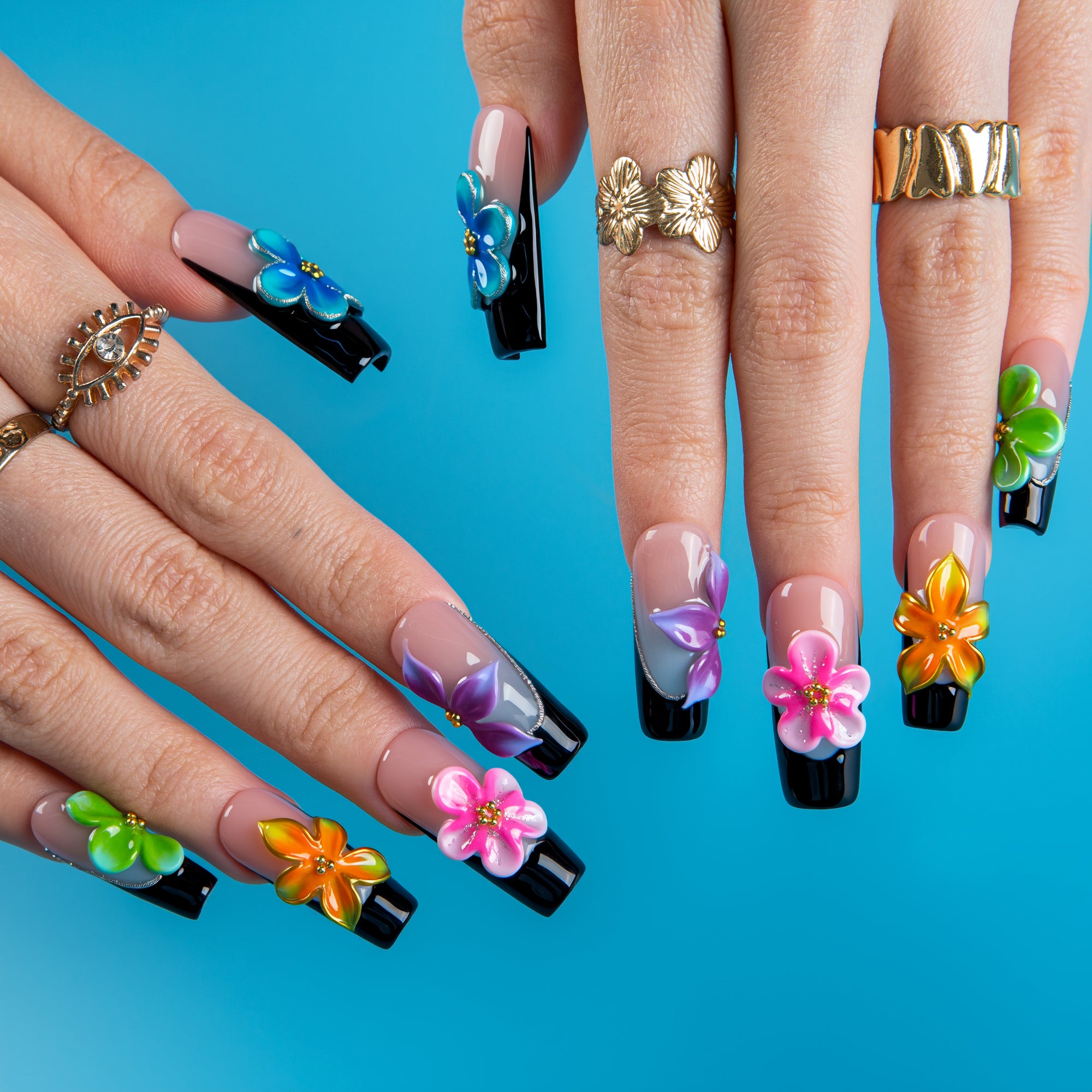 Fiery Bloom Handmade Nails H719