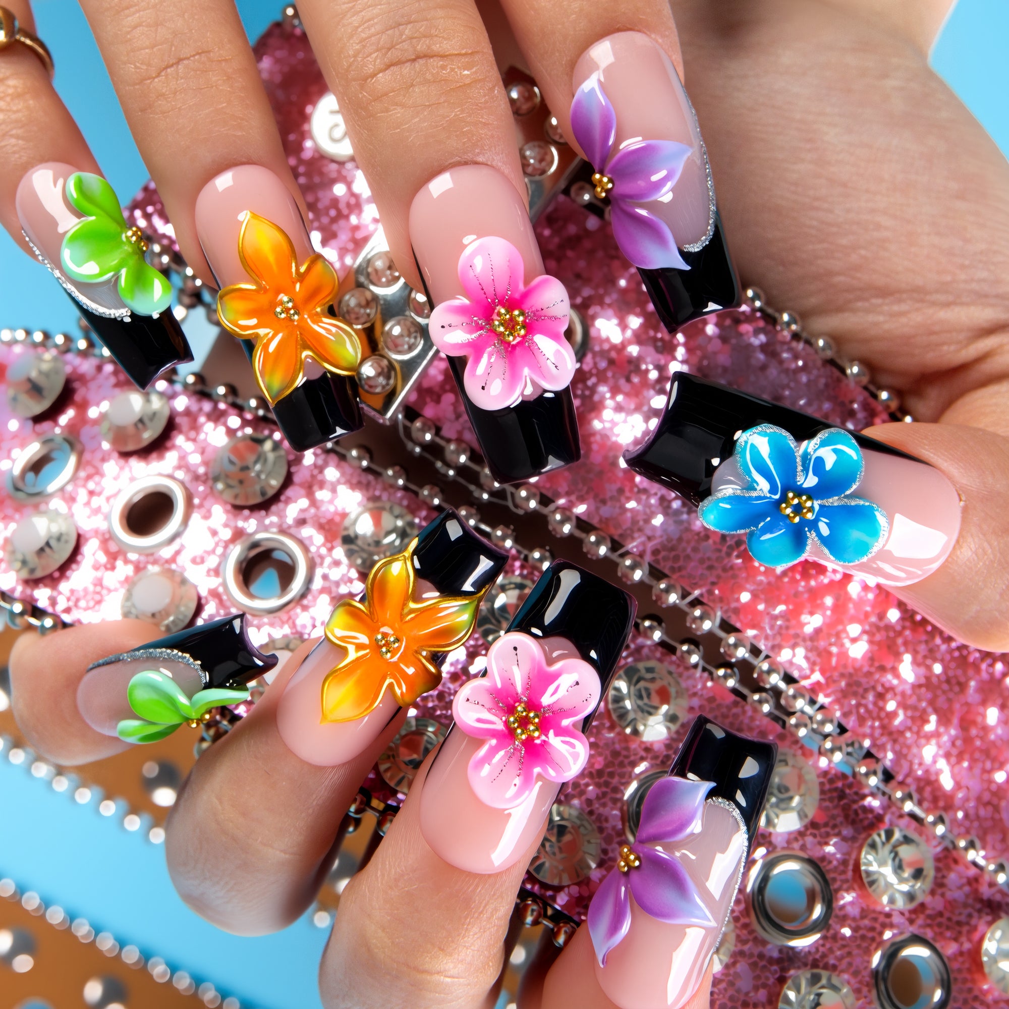 Fiery Bloom Handmade Nails H719