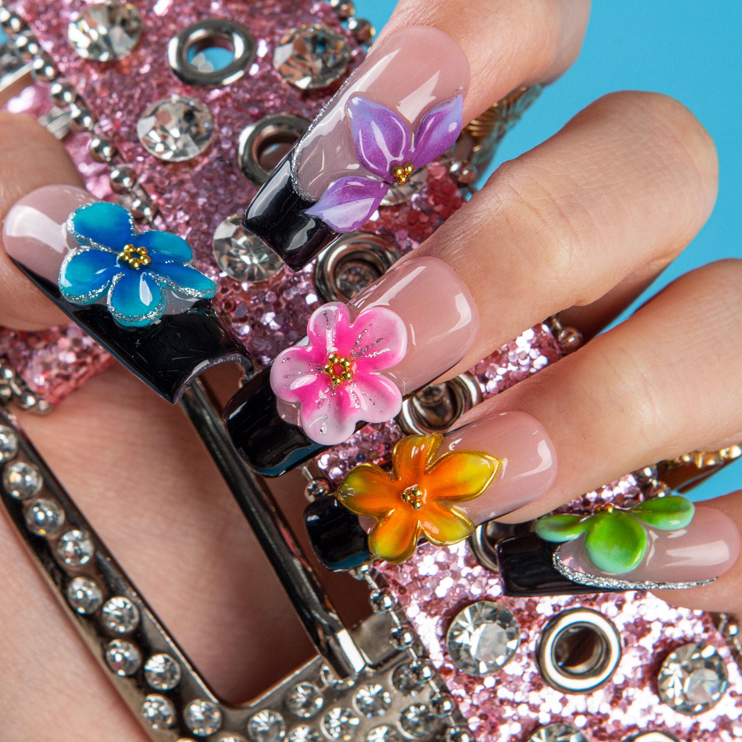 Fiery Bloom Handmade Nails H719