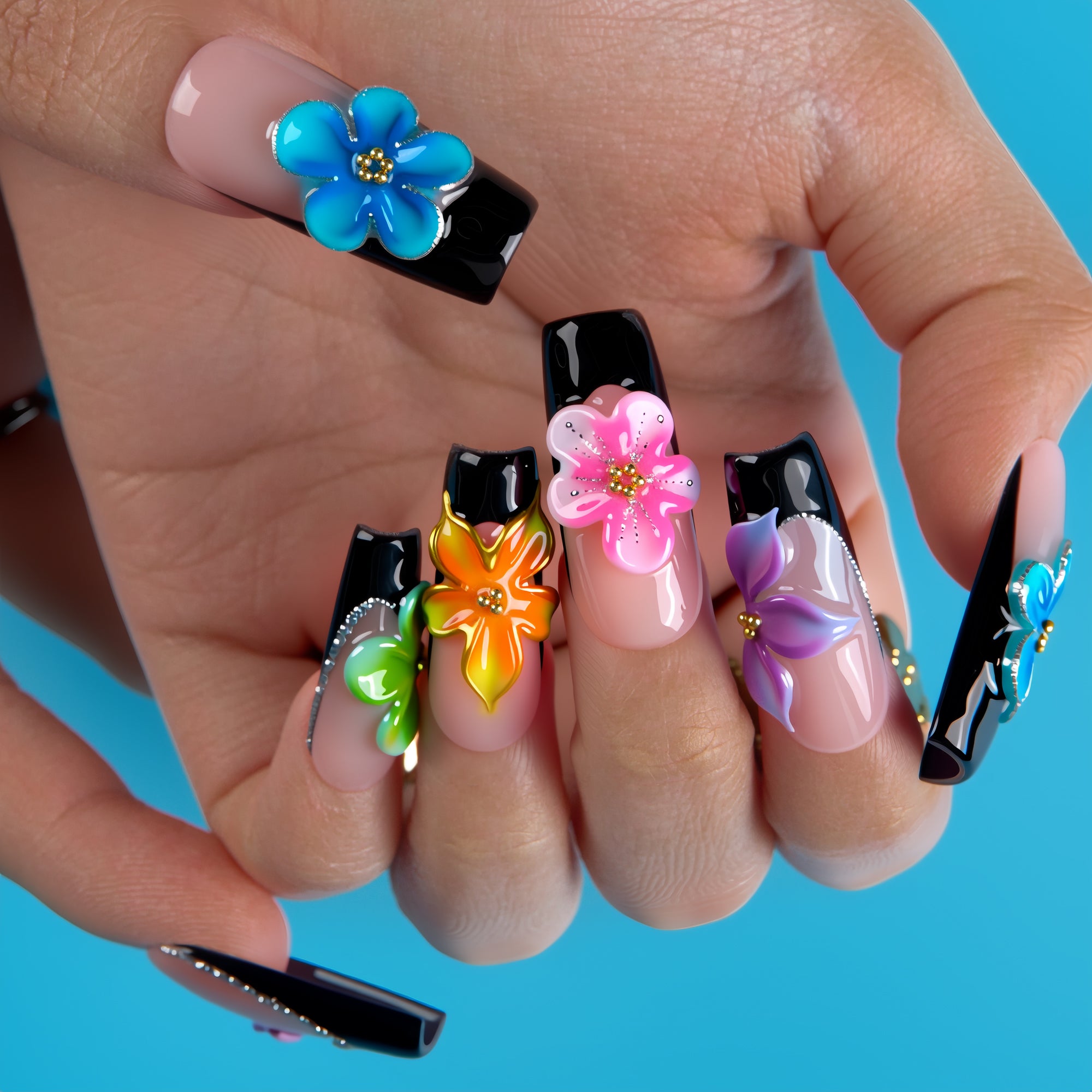 Fiery Bloom Handmade Nails H719