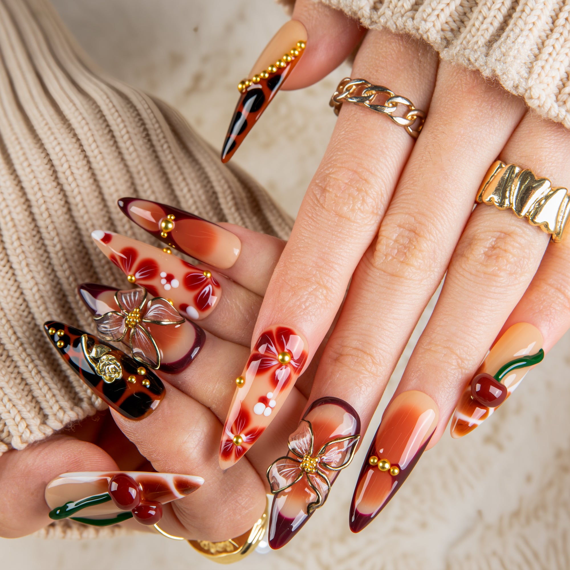 Vintage Cherry Handmade Nails H722