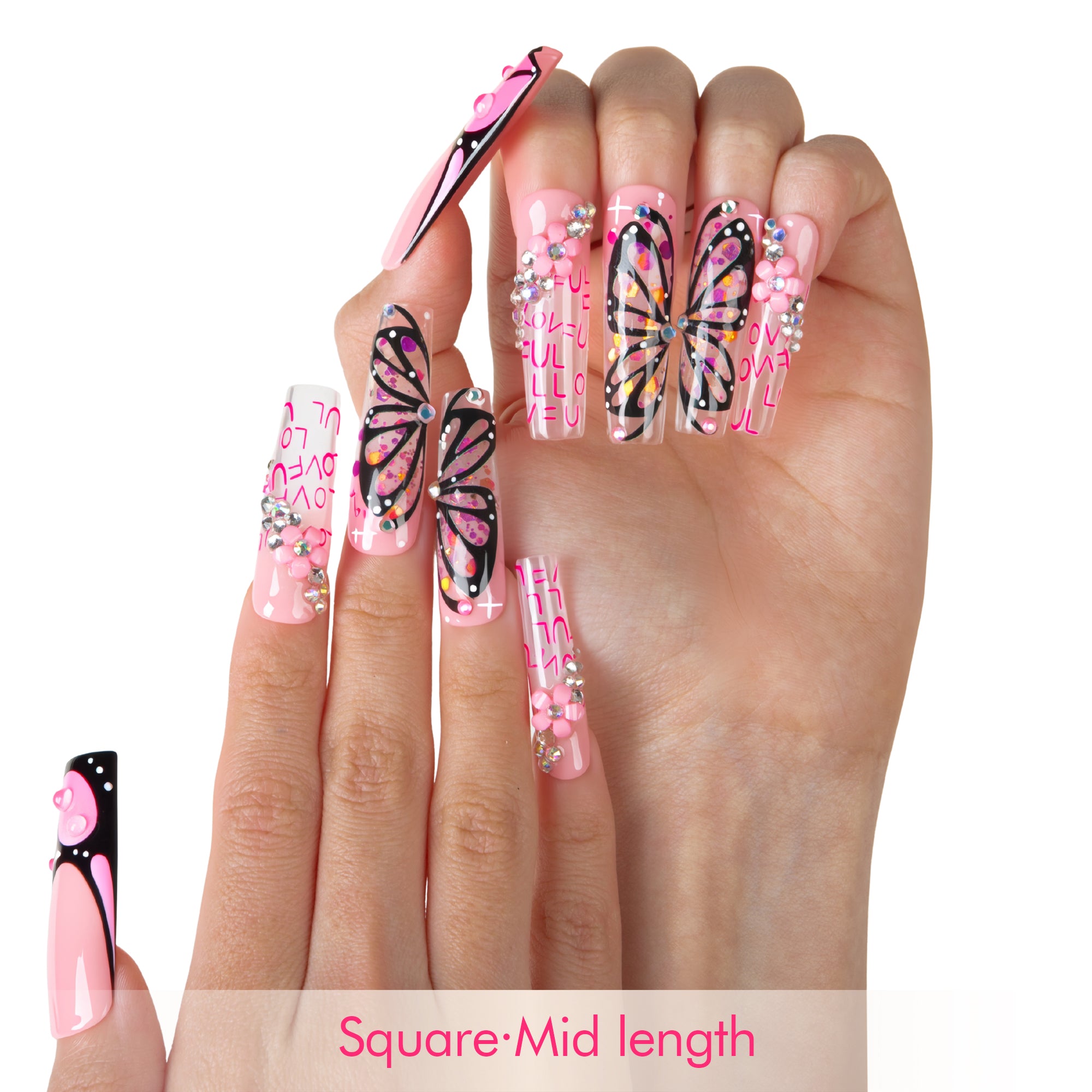 Pink Flutter Handmade Nails H723