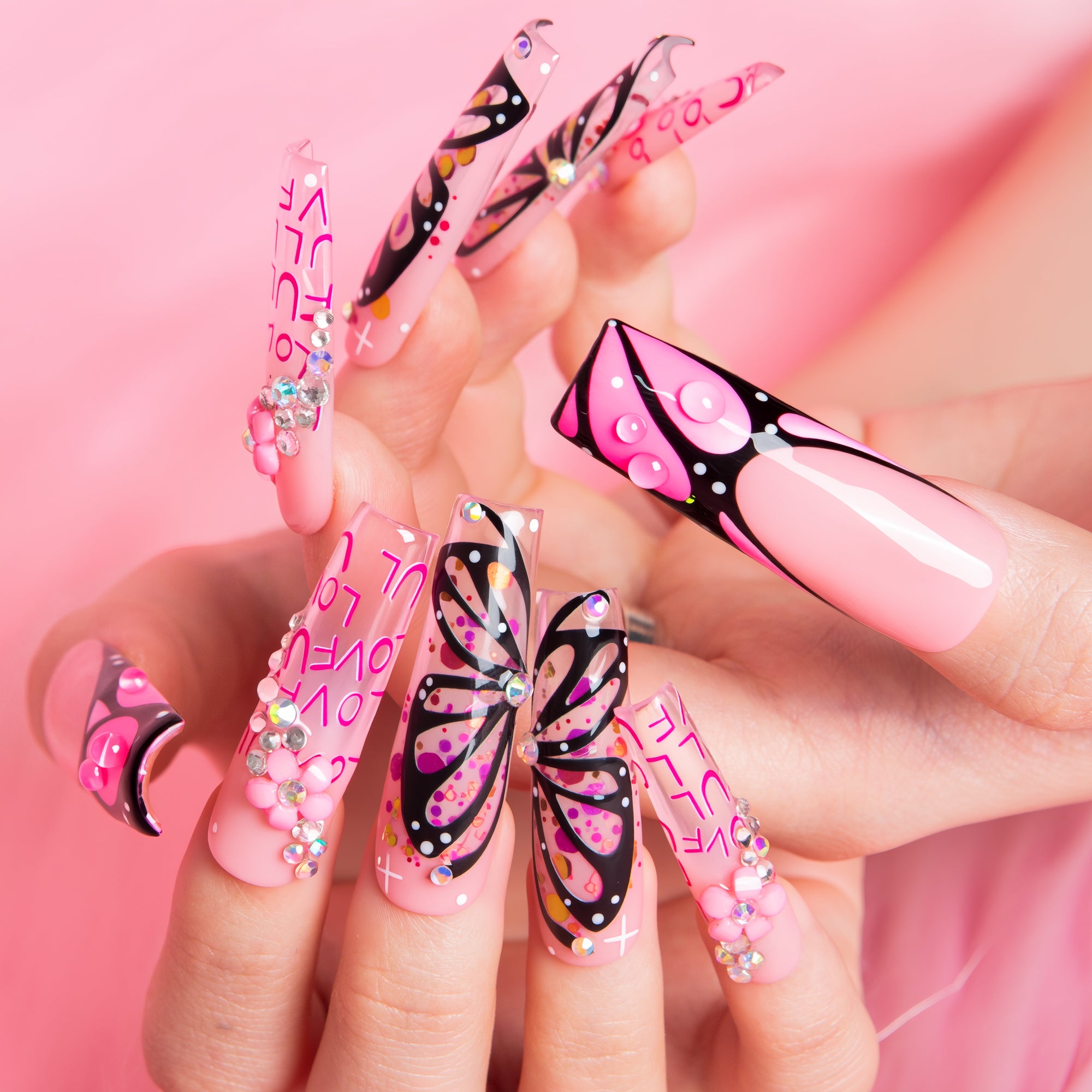 Pink Flutter Handmade Nails H723