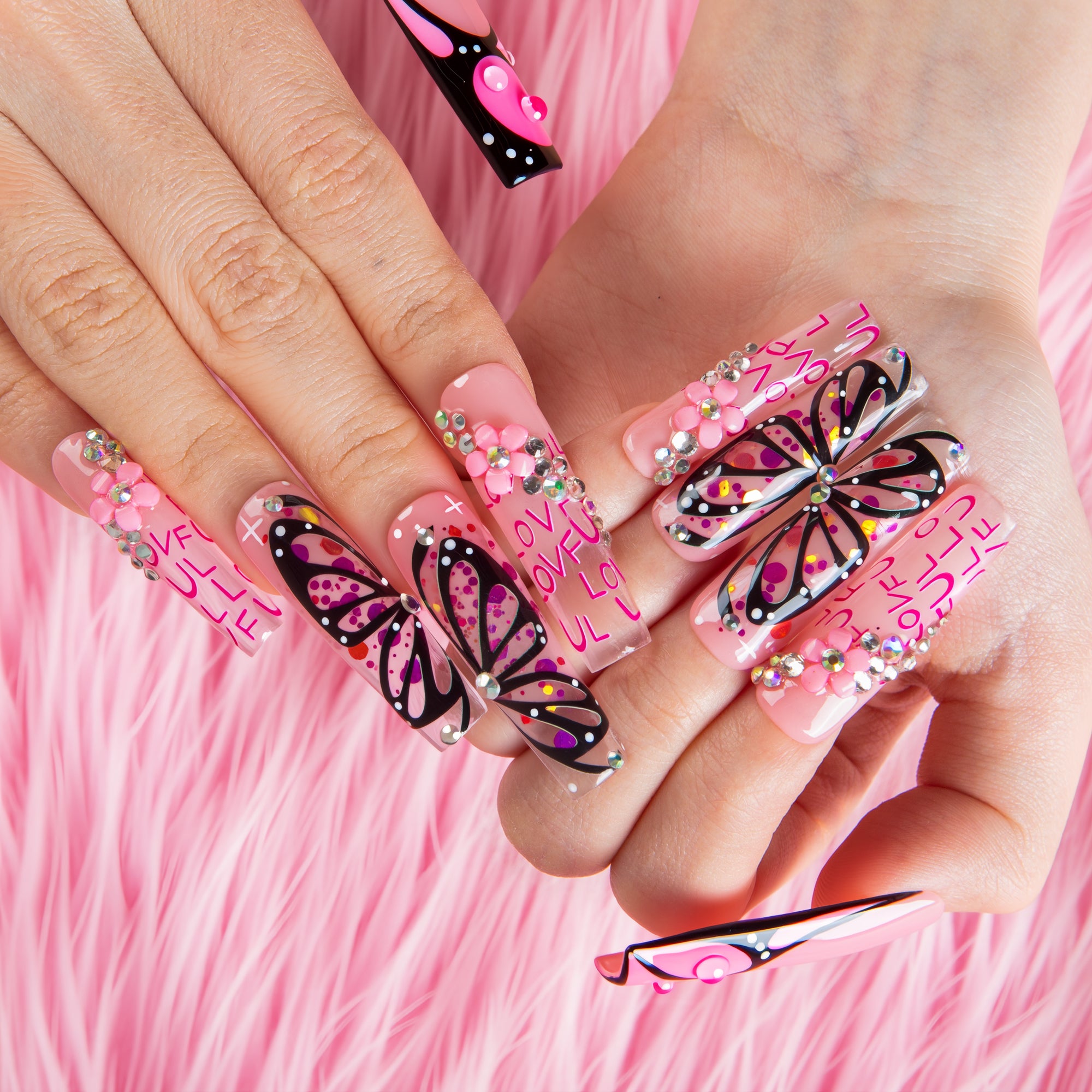 Pink Flutter Handmade Nails H723