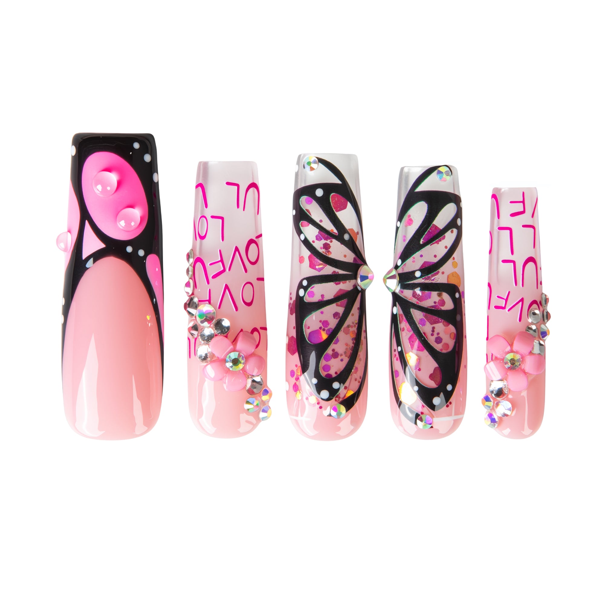 Pink Flutter Handmade Nails H723