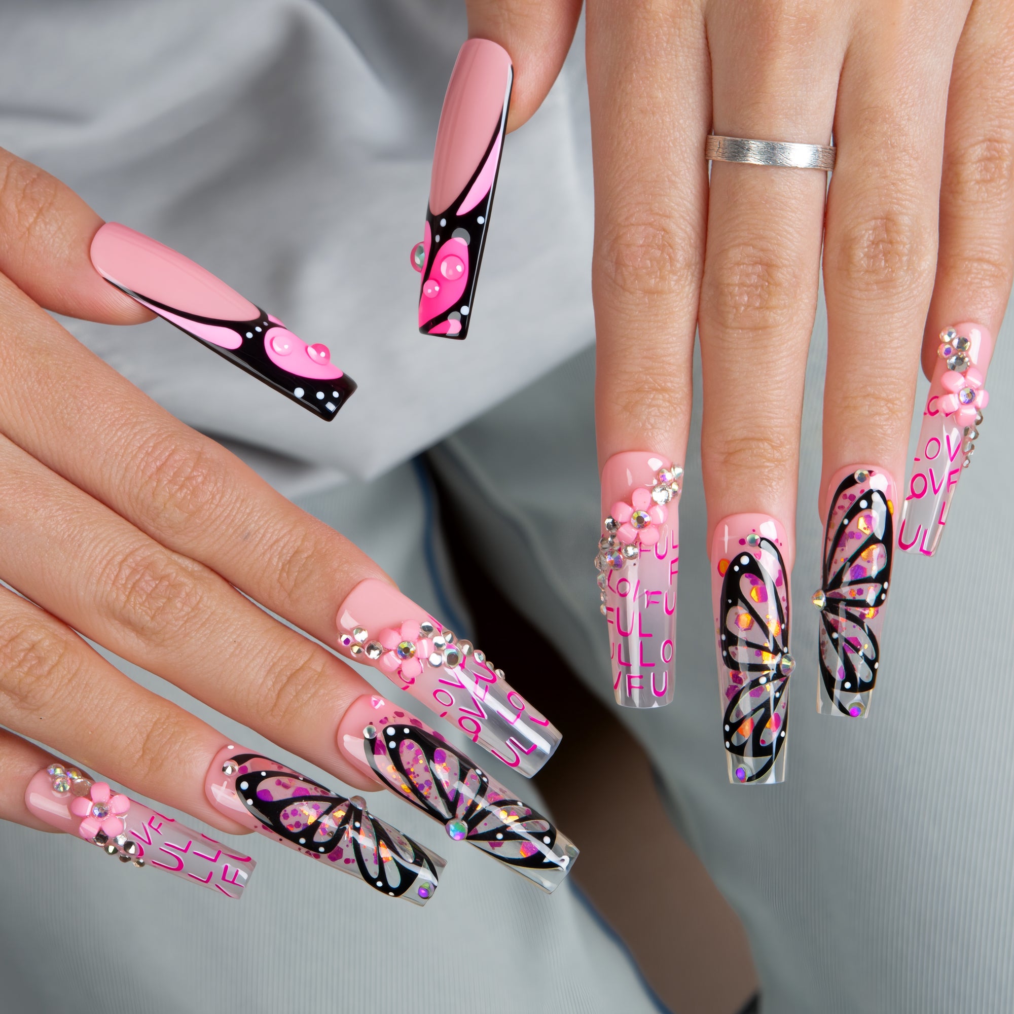 Pink Flutter Handmade Nails H723