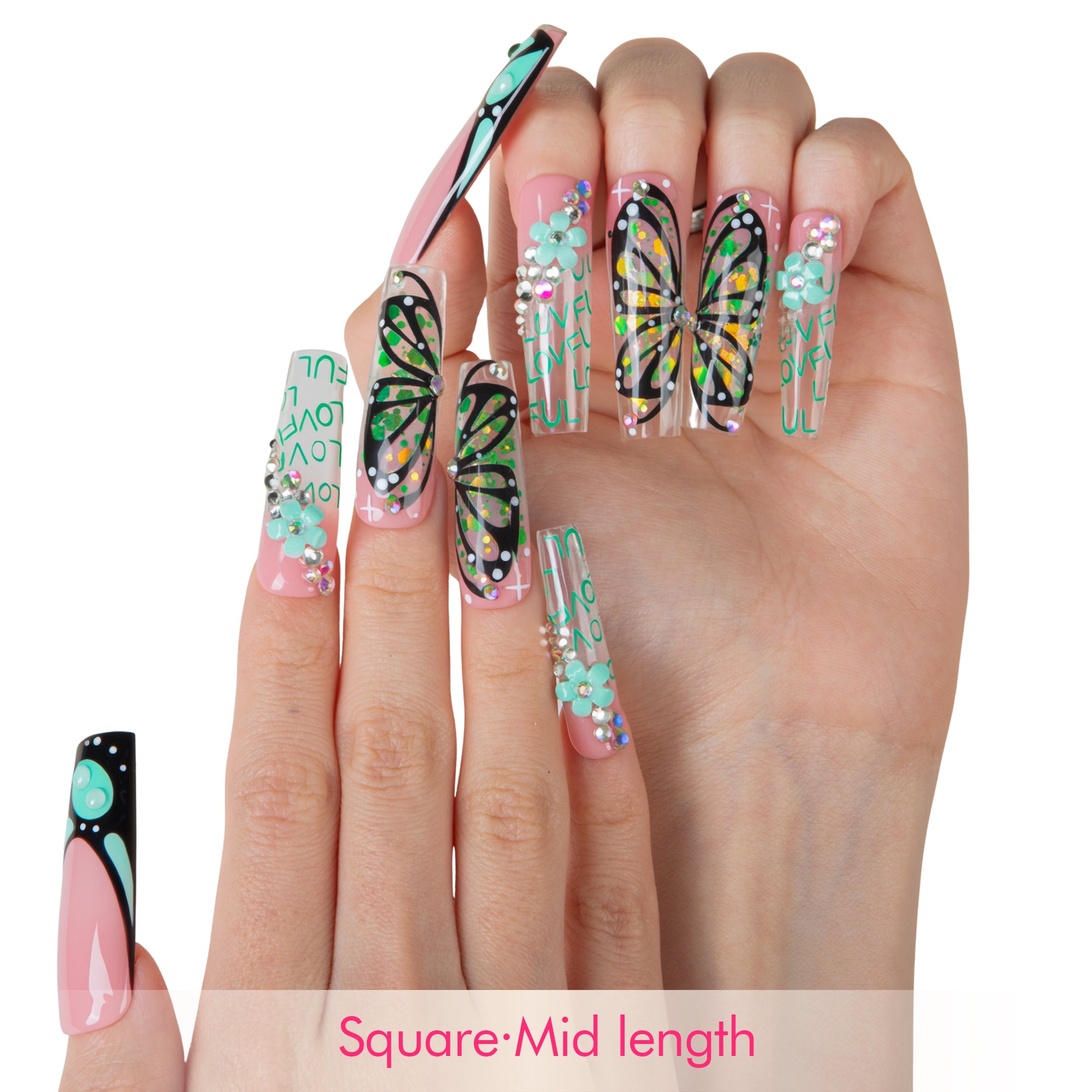 Teal Flutter Handmade Nails H724