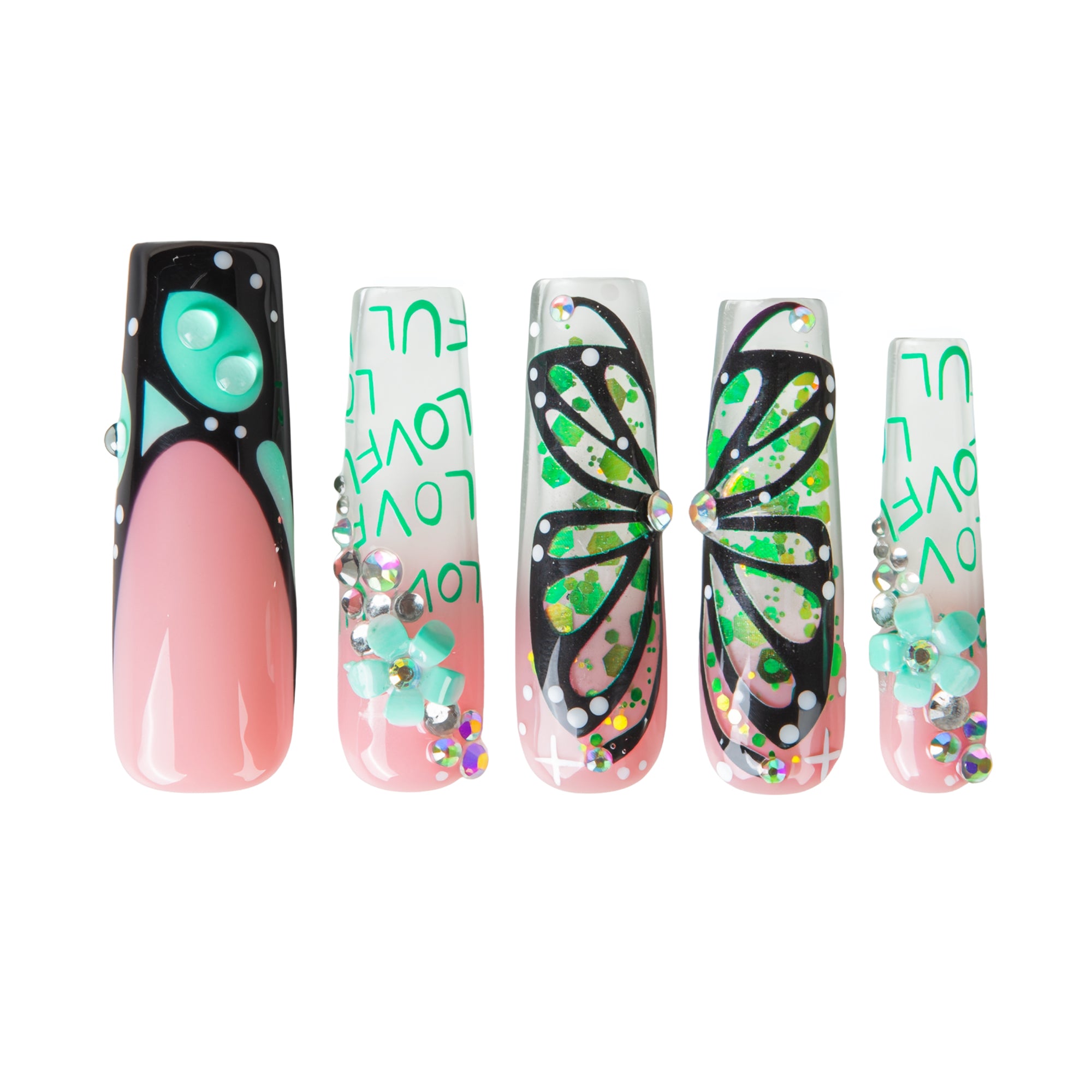 Teal Flutter Handmade Nails H724