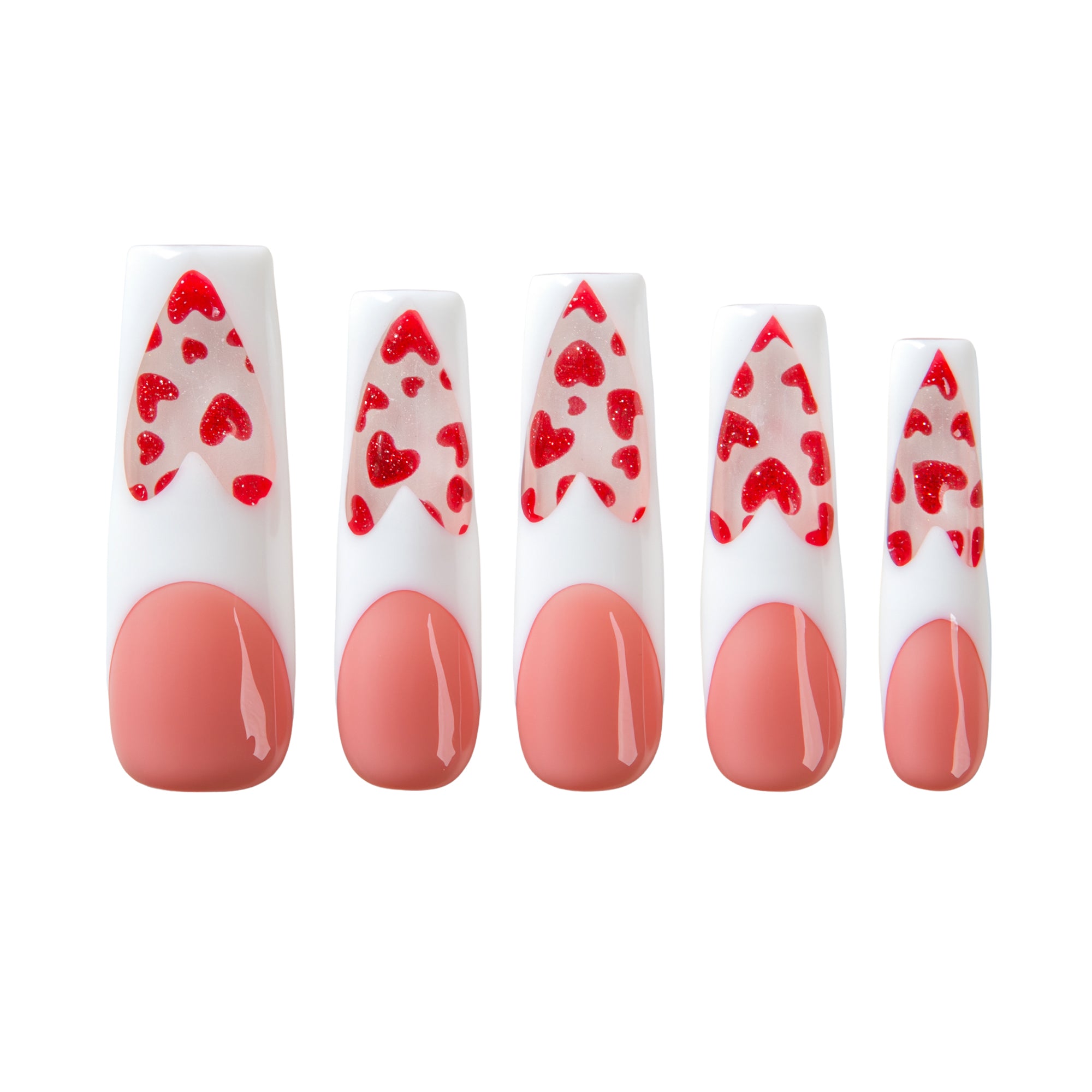 Glass Heart Handmade Square Nails H742 RTS