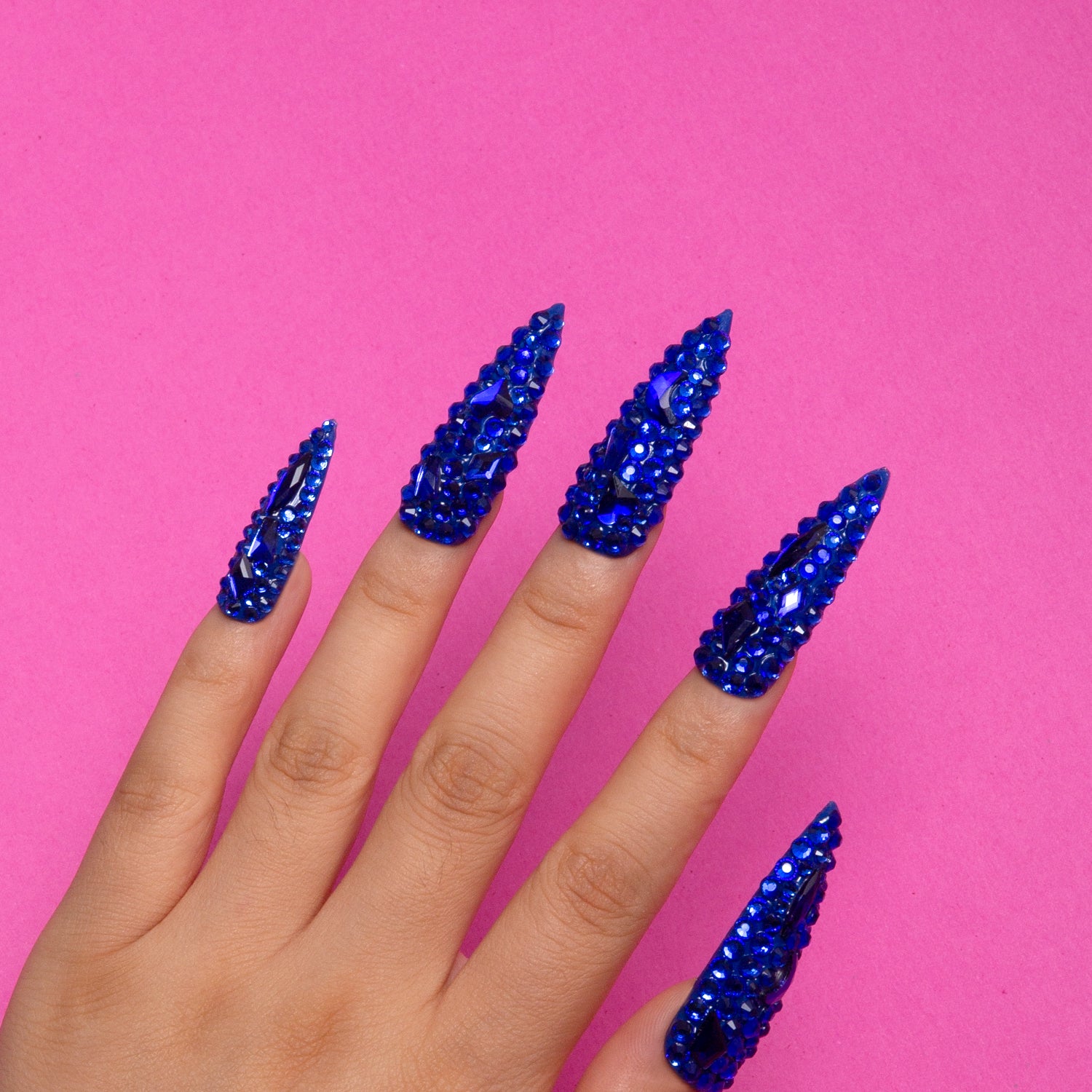 Deep Sea Classic Rhinestone Handmade Stiletto Nails H75 RTS