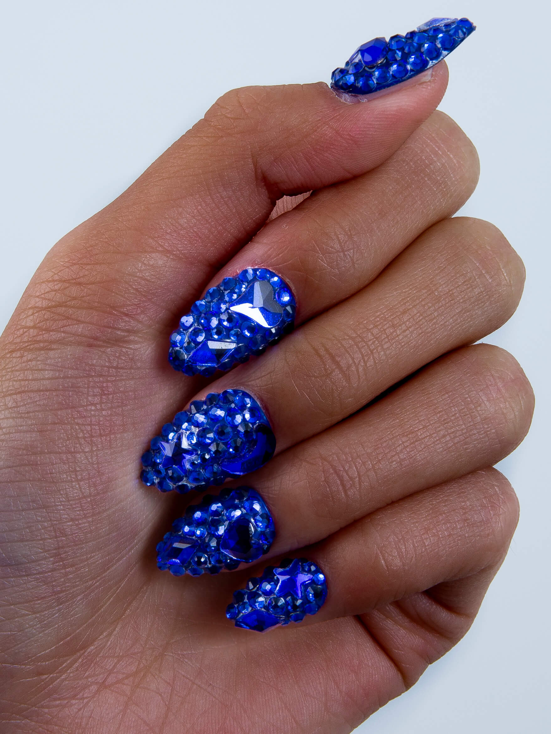 blue rhinestone press on nails