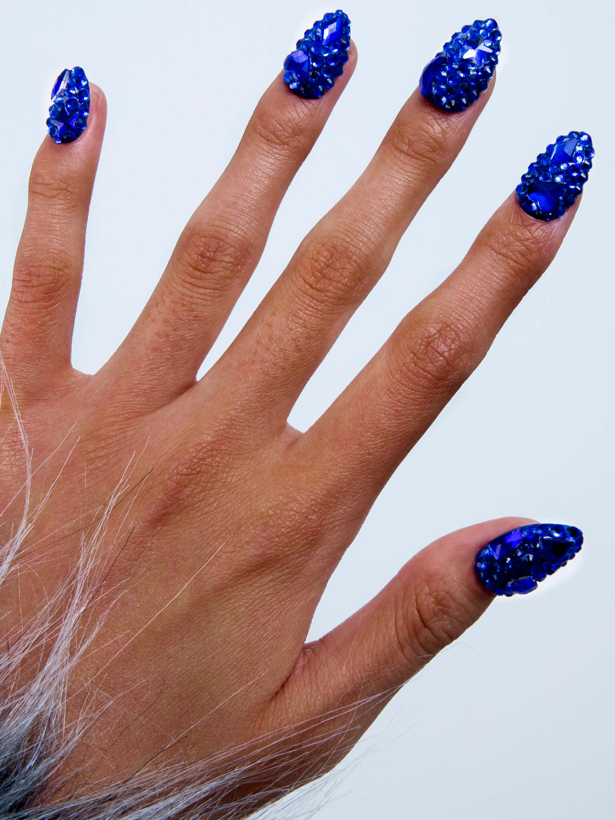 blue rhinestone press on nails