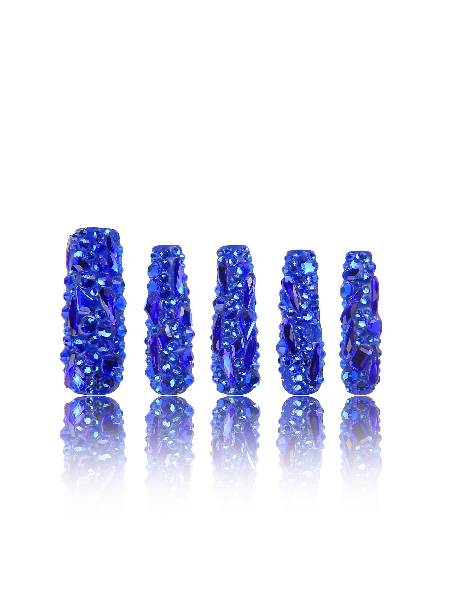 blue rhinestone press on nails