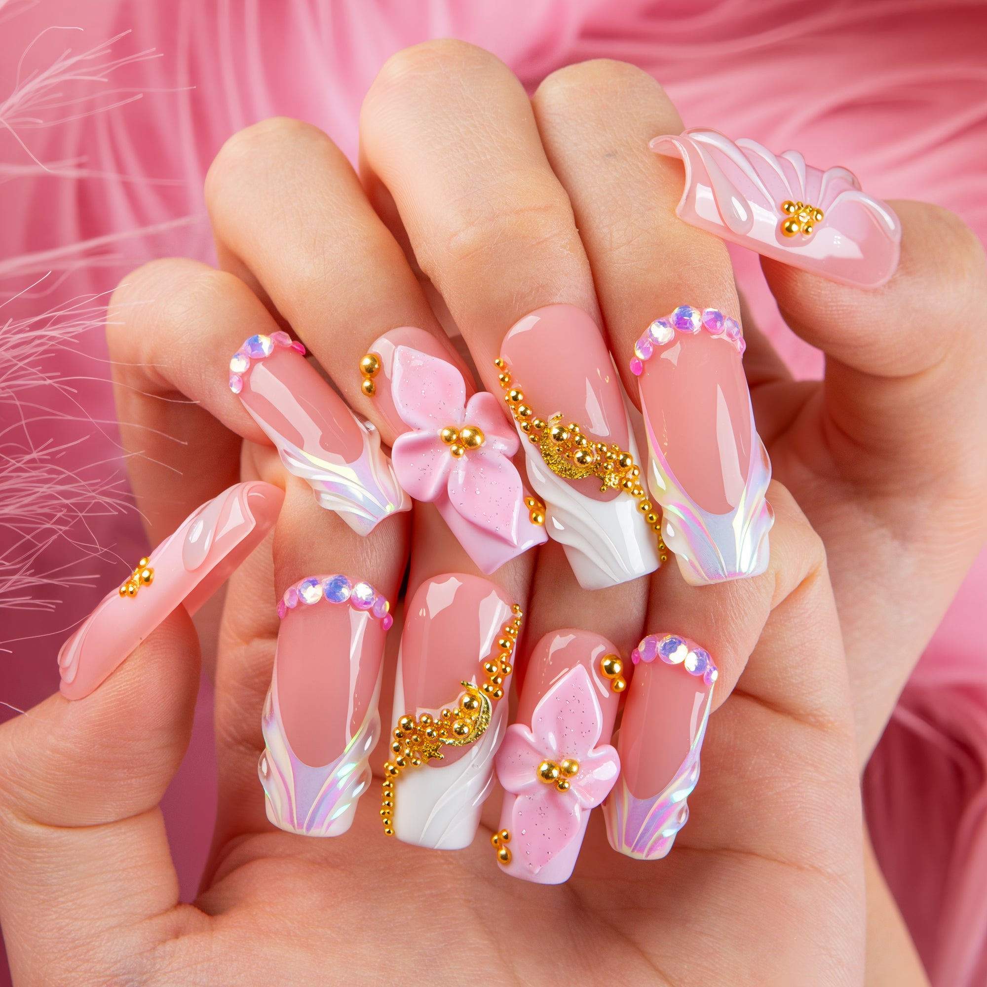 Pink Glow Handmade Nails H769
