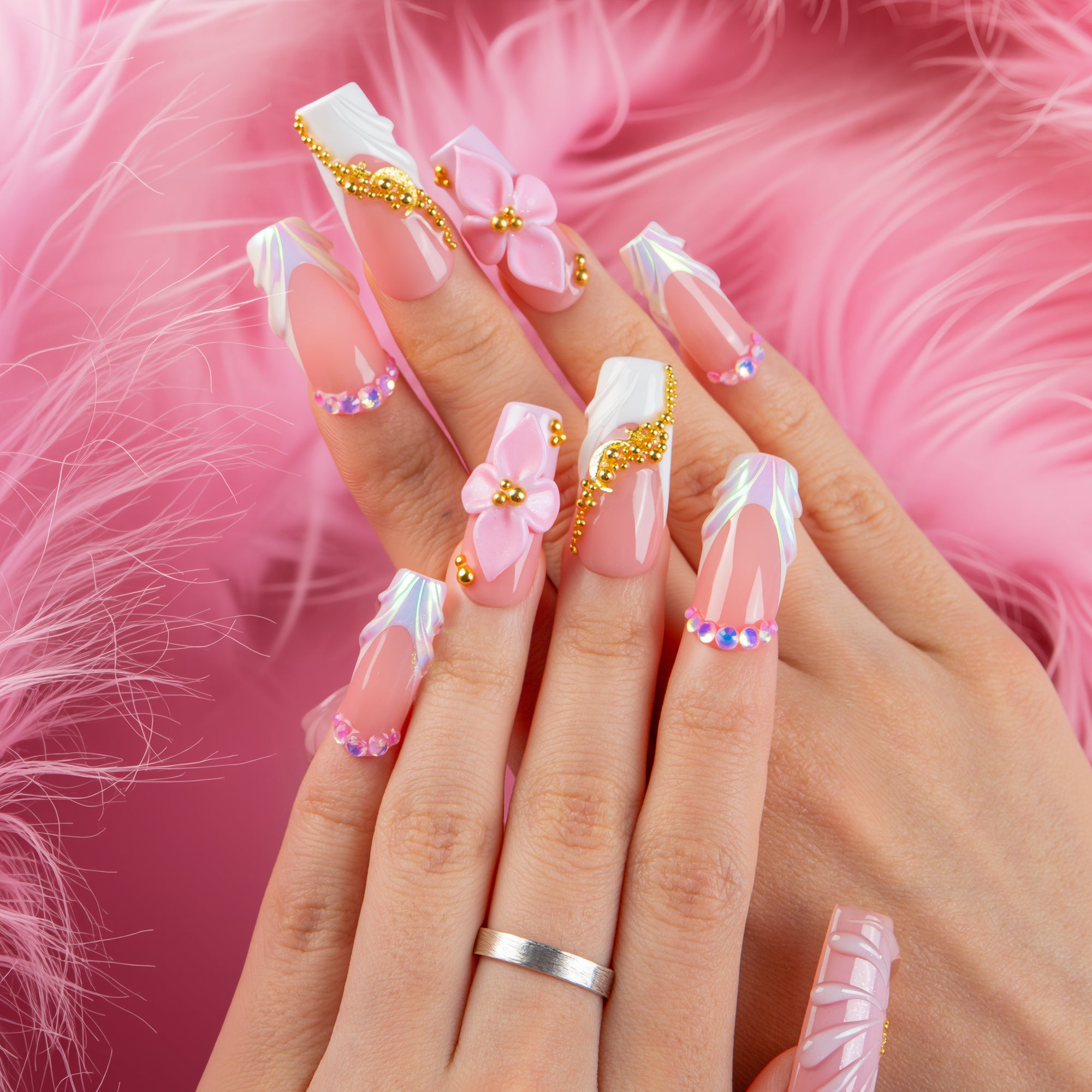 Pink Glow Handmade Nails H769