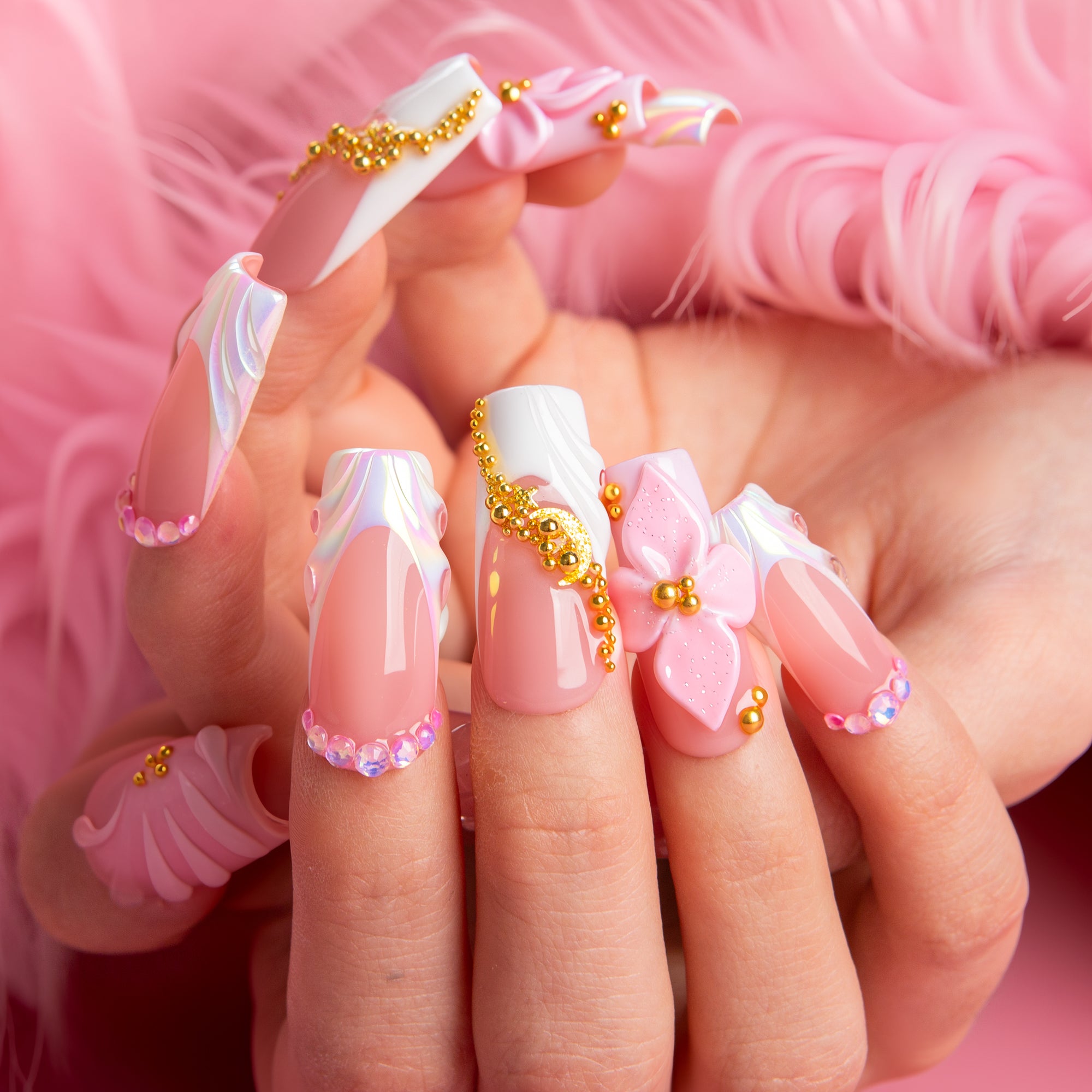 Pink Glow Handmade Nails H769
