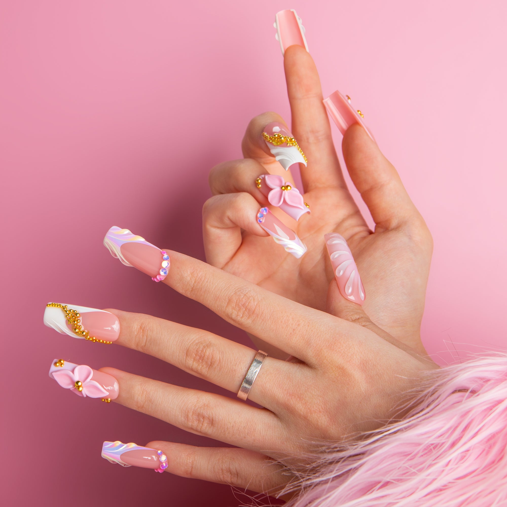 Pink Glow Handmade Nails H769