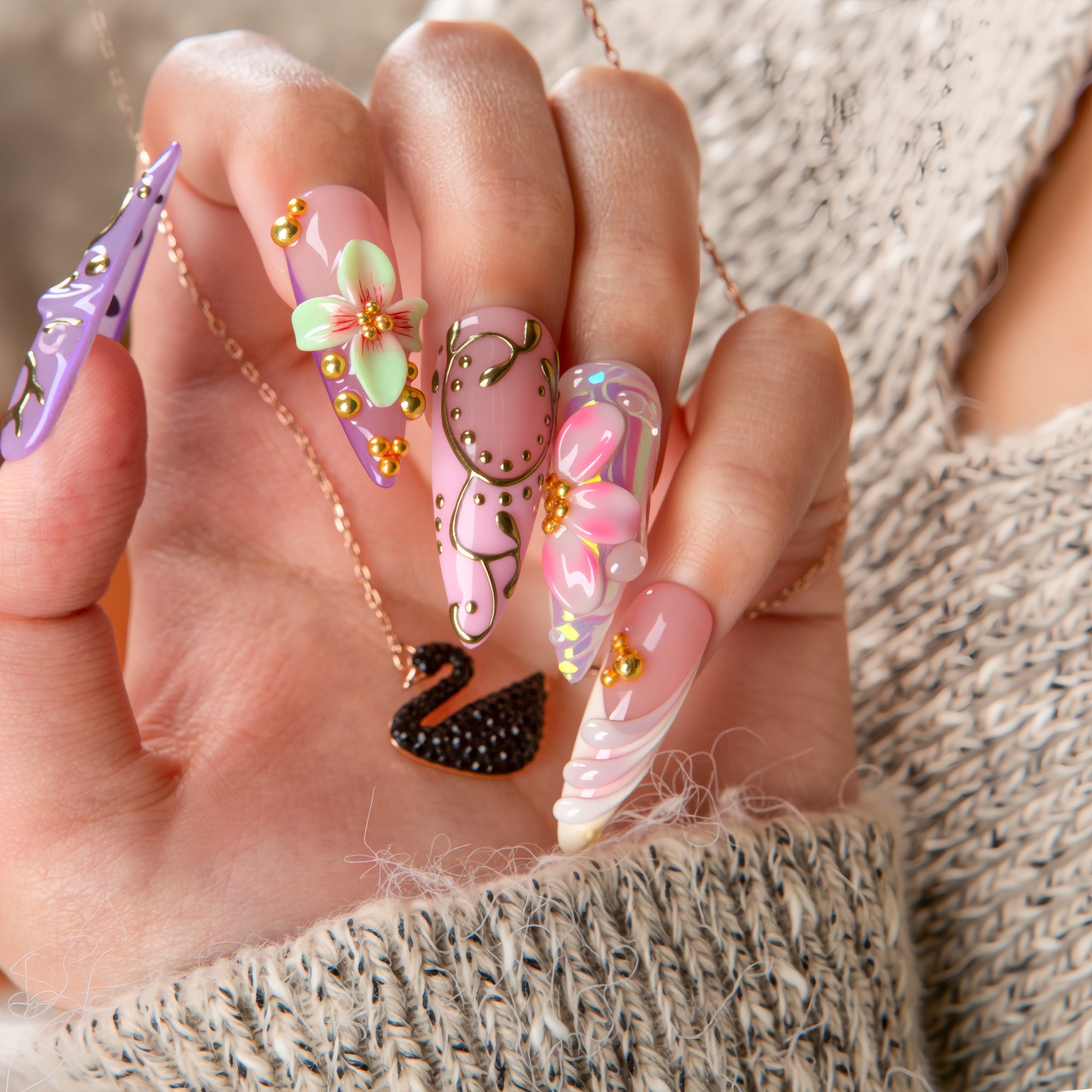 Iridescent Garden Handmade Nails H775