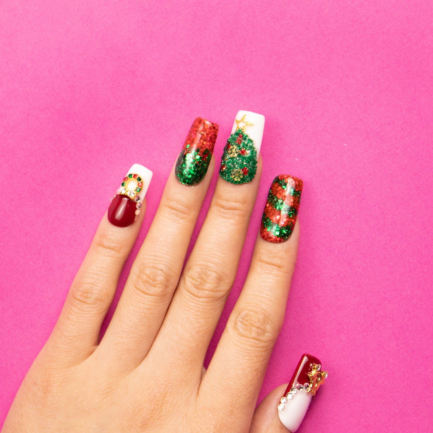 Merry Christmas Handmade Square Nails H78