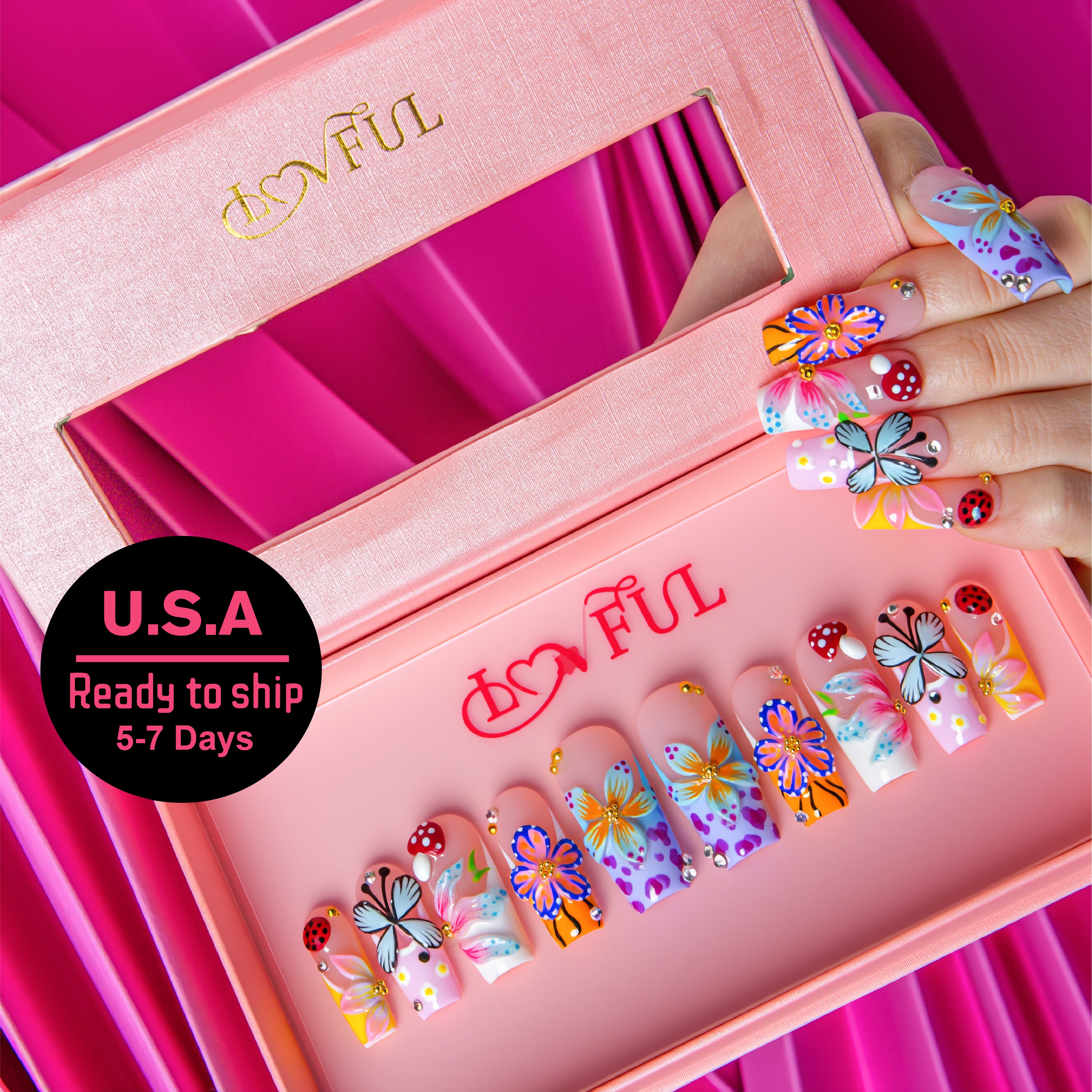 Fairy Garden Handmade Square Nails H782 RTS