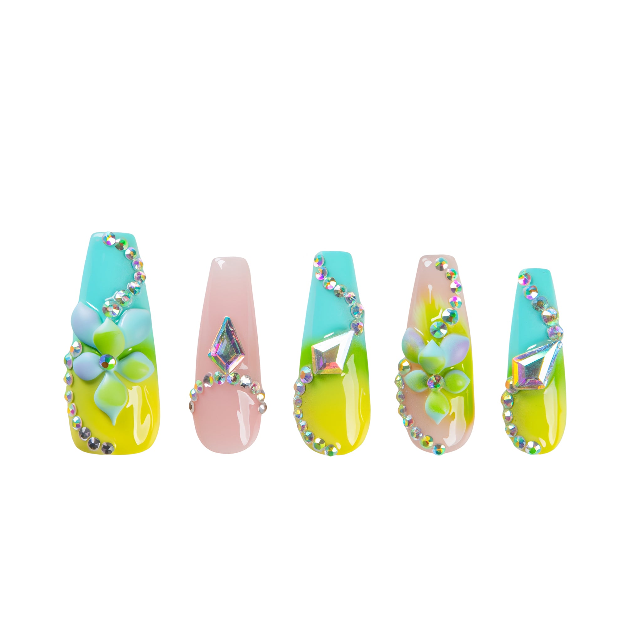 Mint Crystal Handmade Coffin Nails H788 RTS