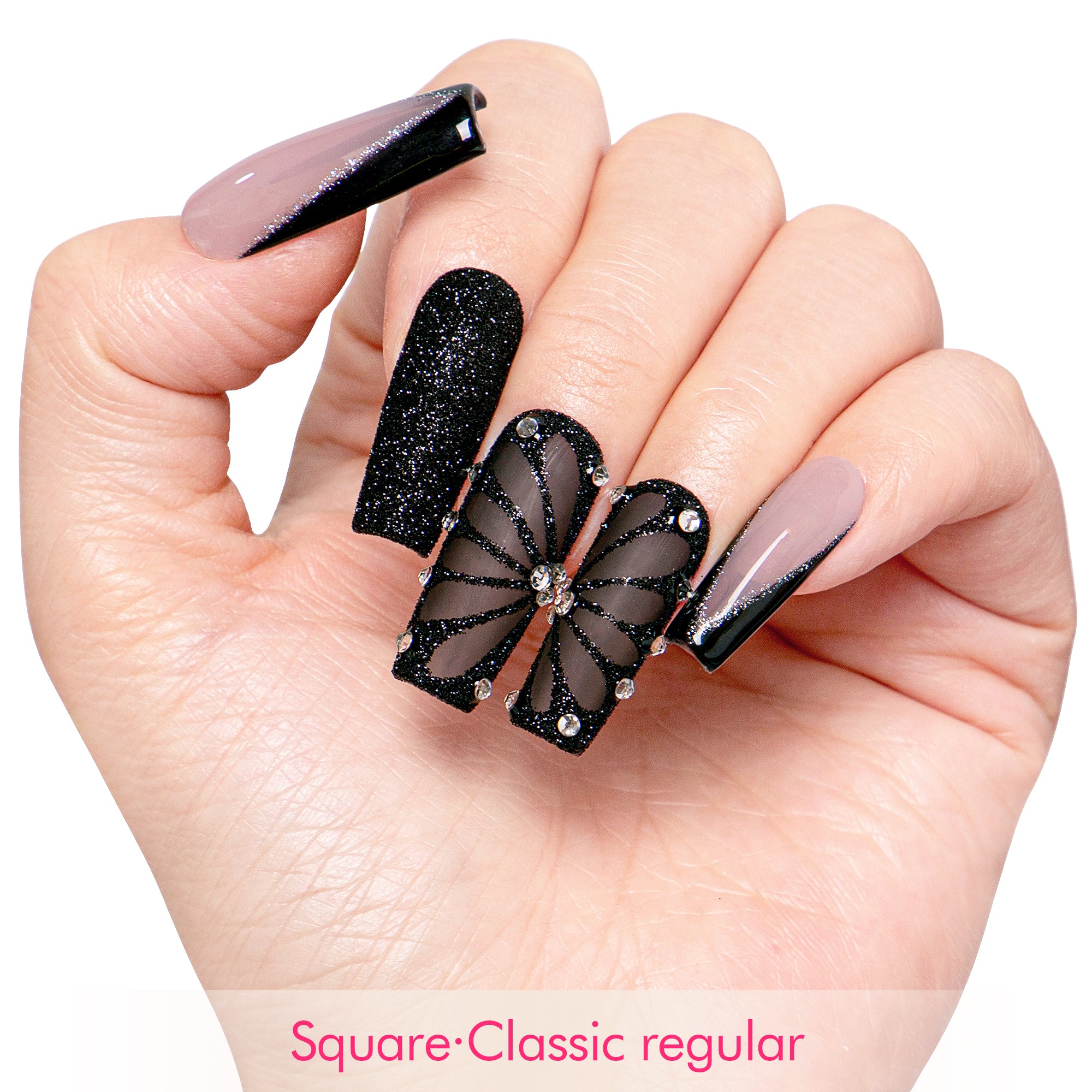 Dancing Spirit Black Handmade Nails H79