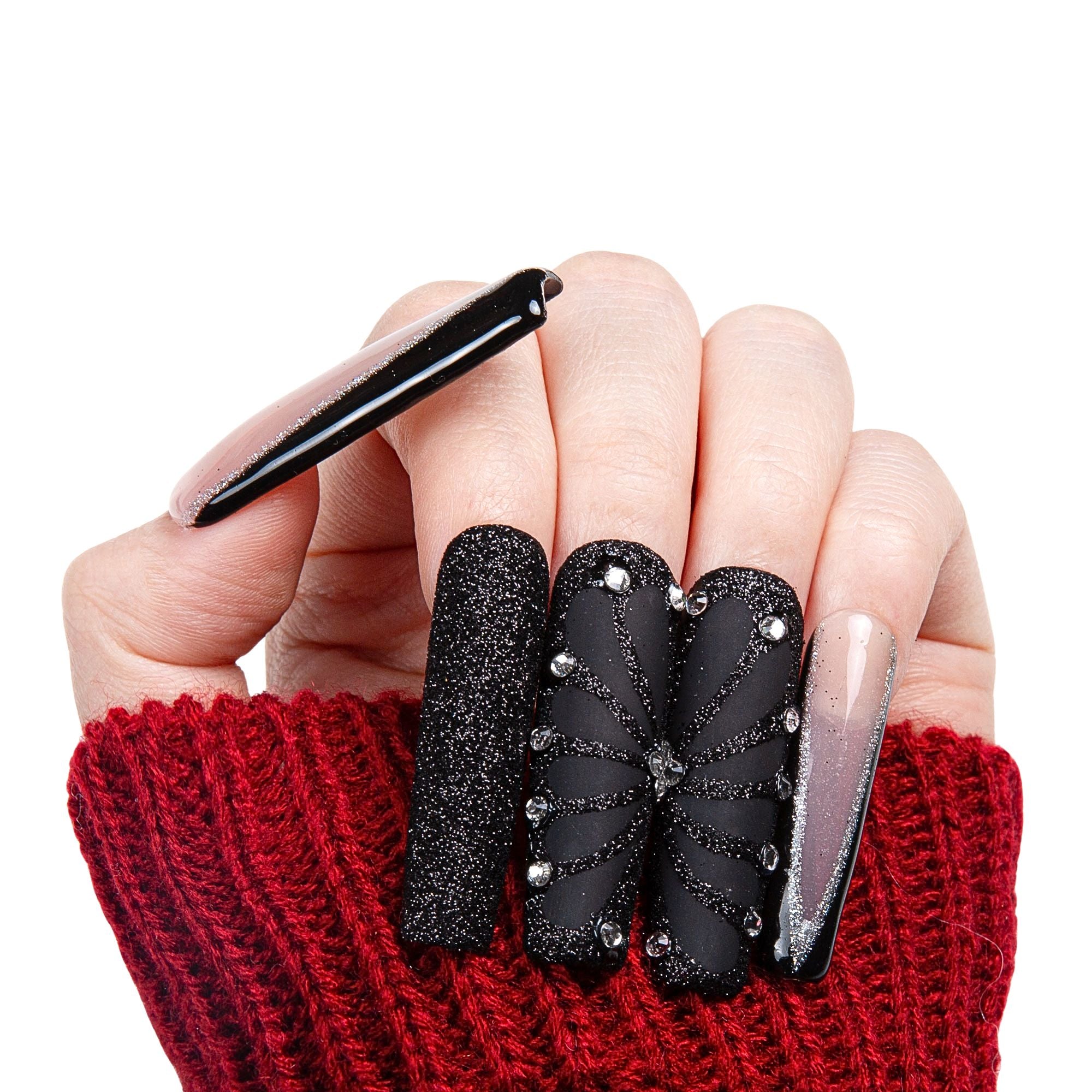 Dancing Spirit Black Handmade Nails H79