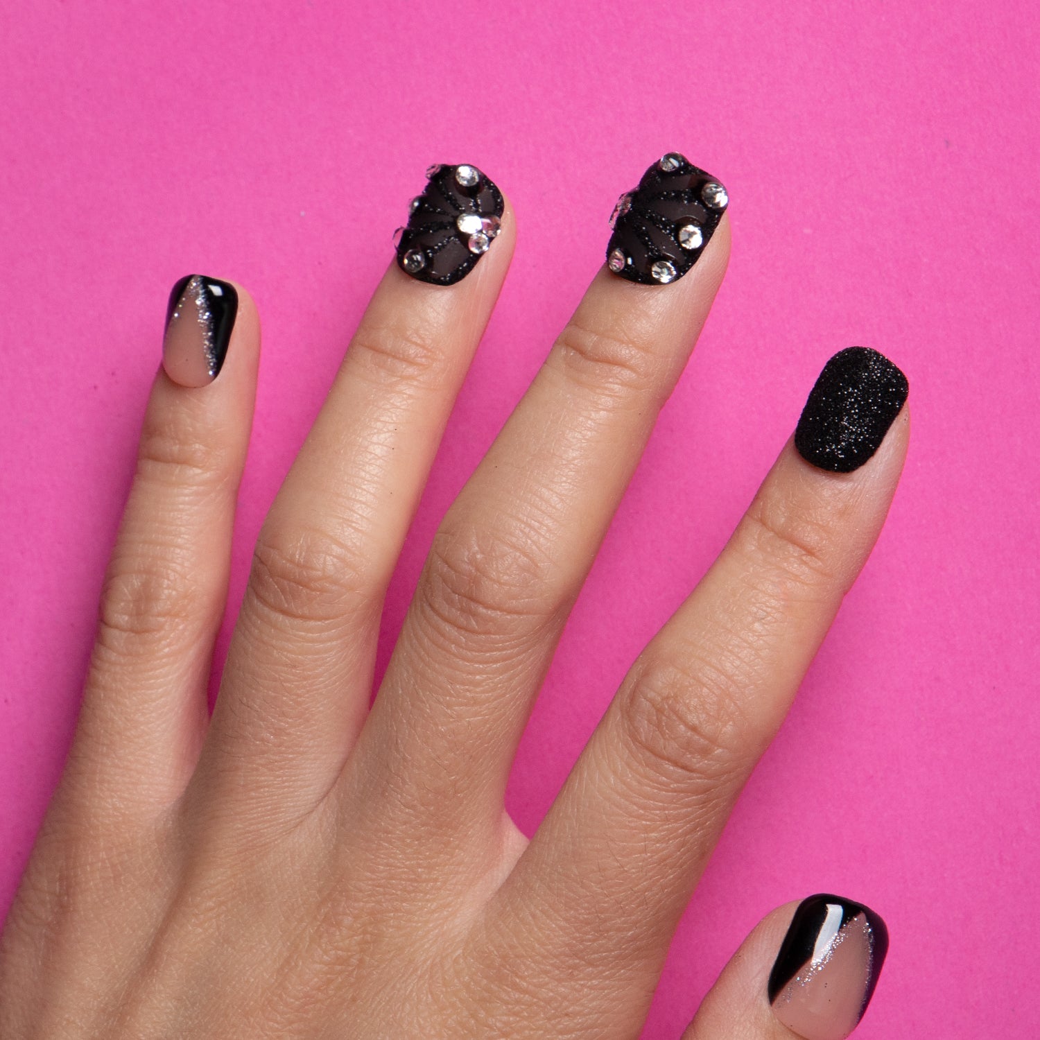 Dancing Spirit Black Handmade Square Nails H79